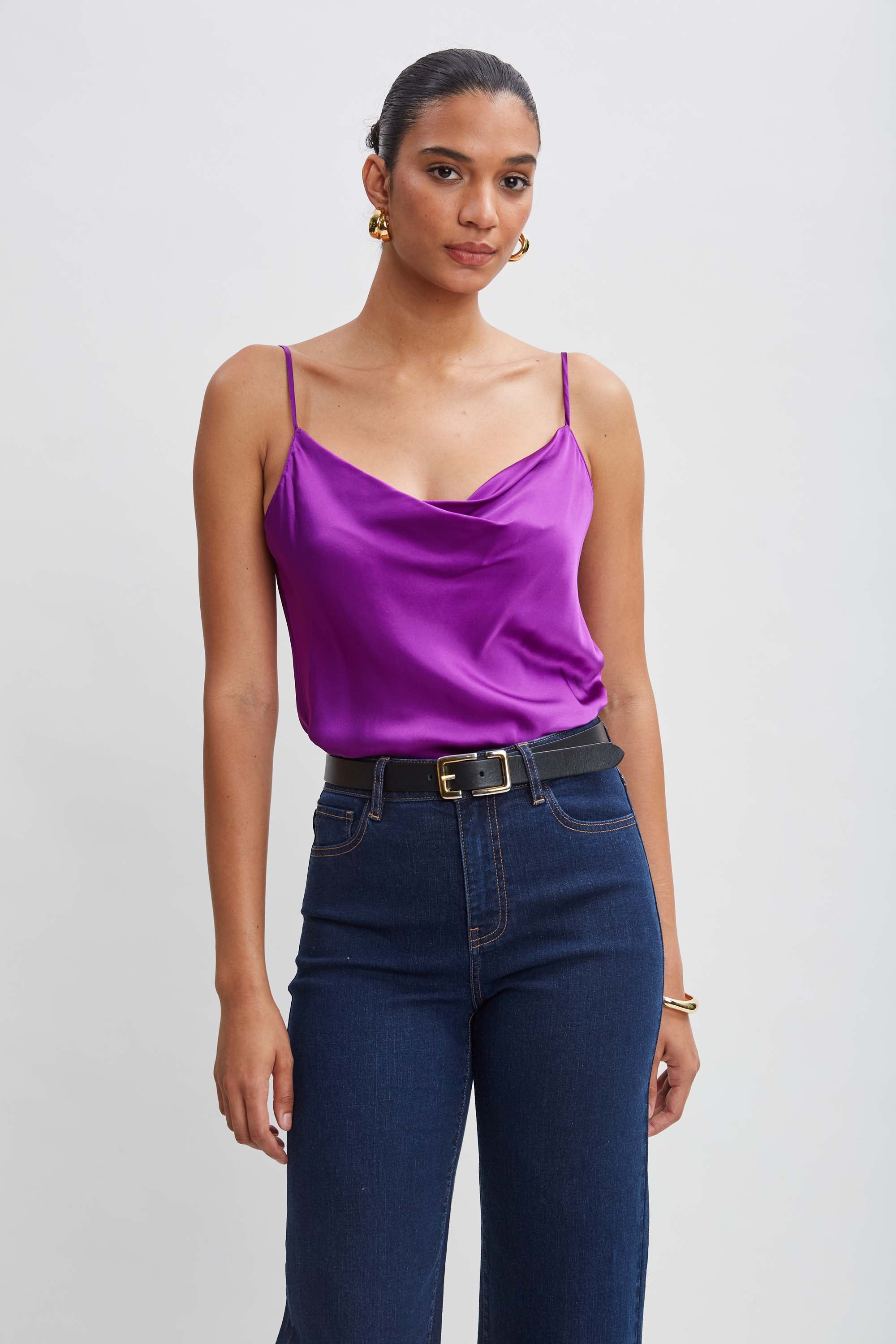 Silk Satin Cami Top for Women - Soft & Luxurious E807G514 in Berry Color - Perfect for Date Night, Lounge Wear & Special Occasions