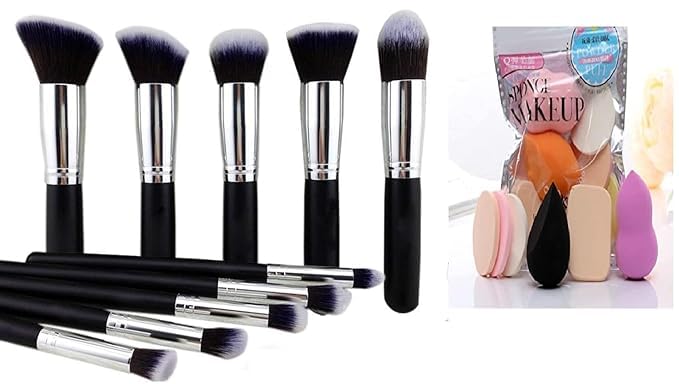 KAARM 10-Piece Professional Makeup Brush Set with 6 Beauty Blender Sponges - Perfect for Foundation, Contouring & Eye Makeup | Ideal Gift for Women & Teens