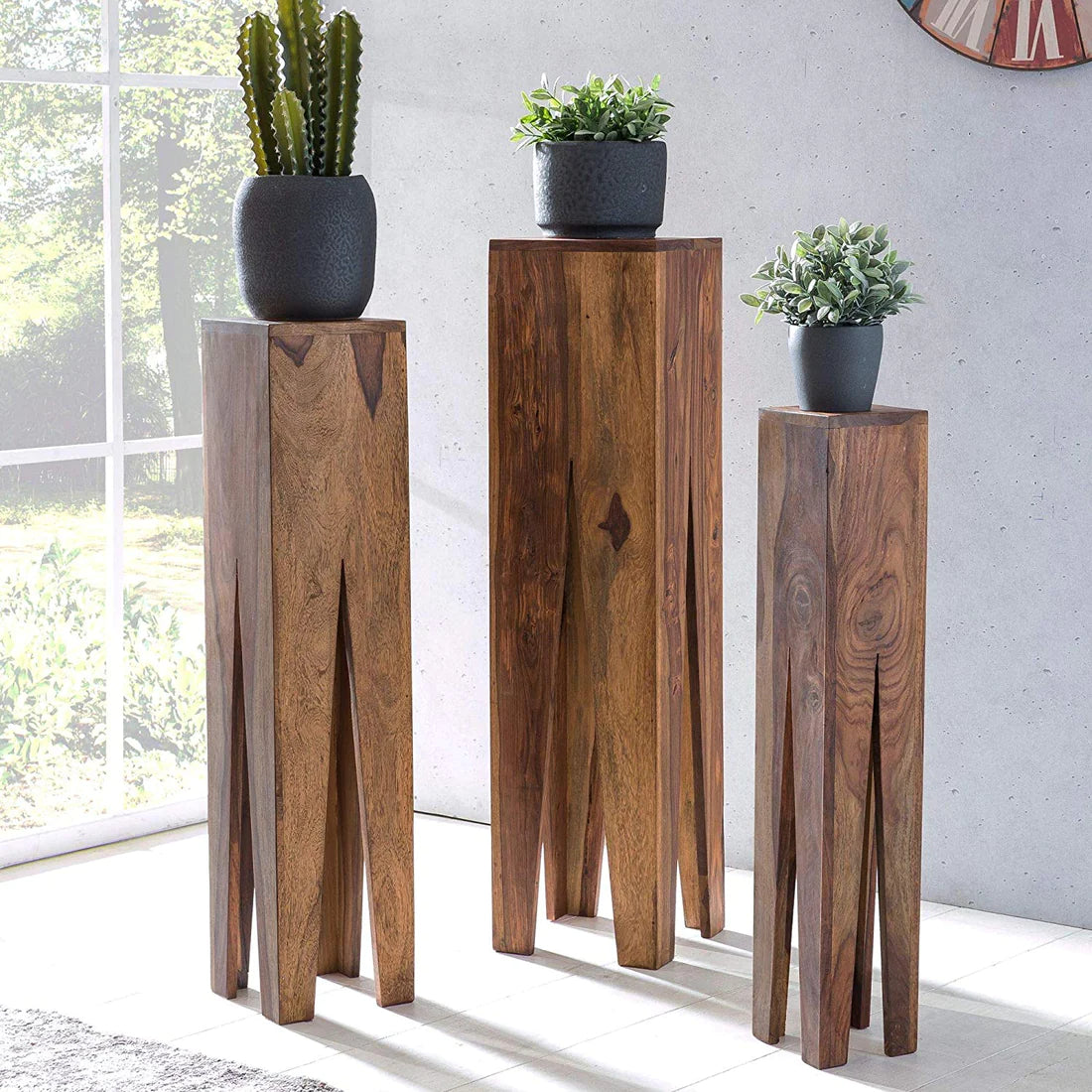 Gfine Solid Sheesham Wood Nesting Tables Set of 3 - Stackable Side Tables for Living Room, Bedroom, or Office Decor