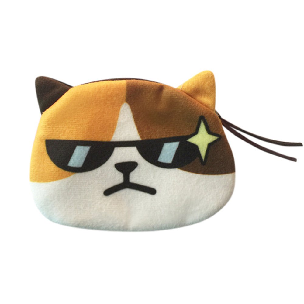 Cute Cat Face Plush Coin Purse for Women - Soft Printed Wallet with Wrist Strap for Phone, Cards & Change | Perfect for Shopping, Travel & Daily Use