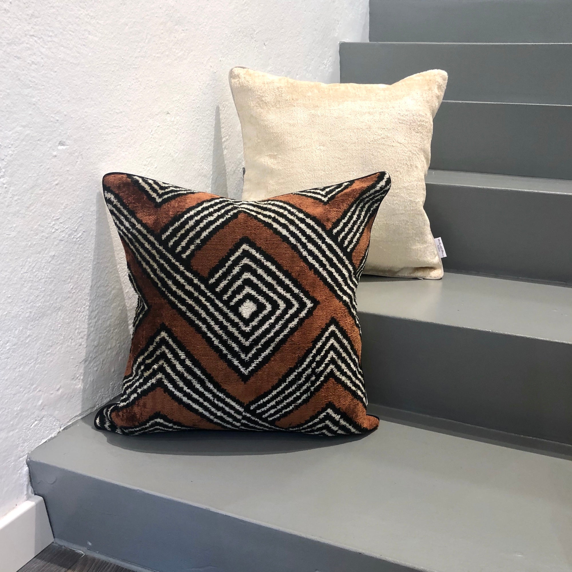 Luxury Velvet Ikat Cushion Cover - African Zulu Tribal Design Throw Pillow for Sofa, Bed & Home Decor | Boho Chic Living Room & Bedroom Accent