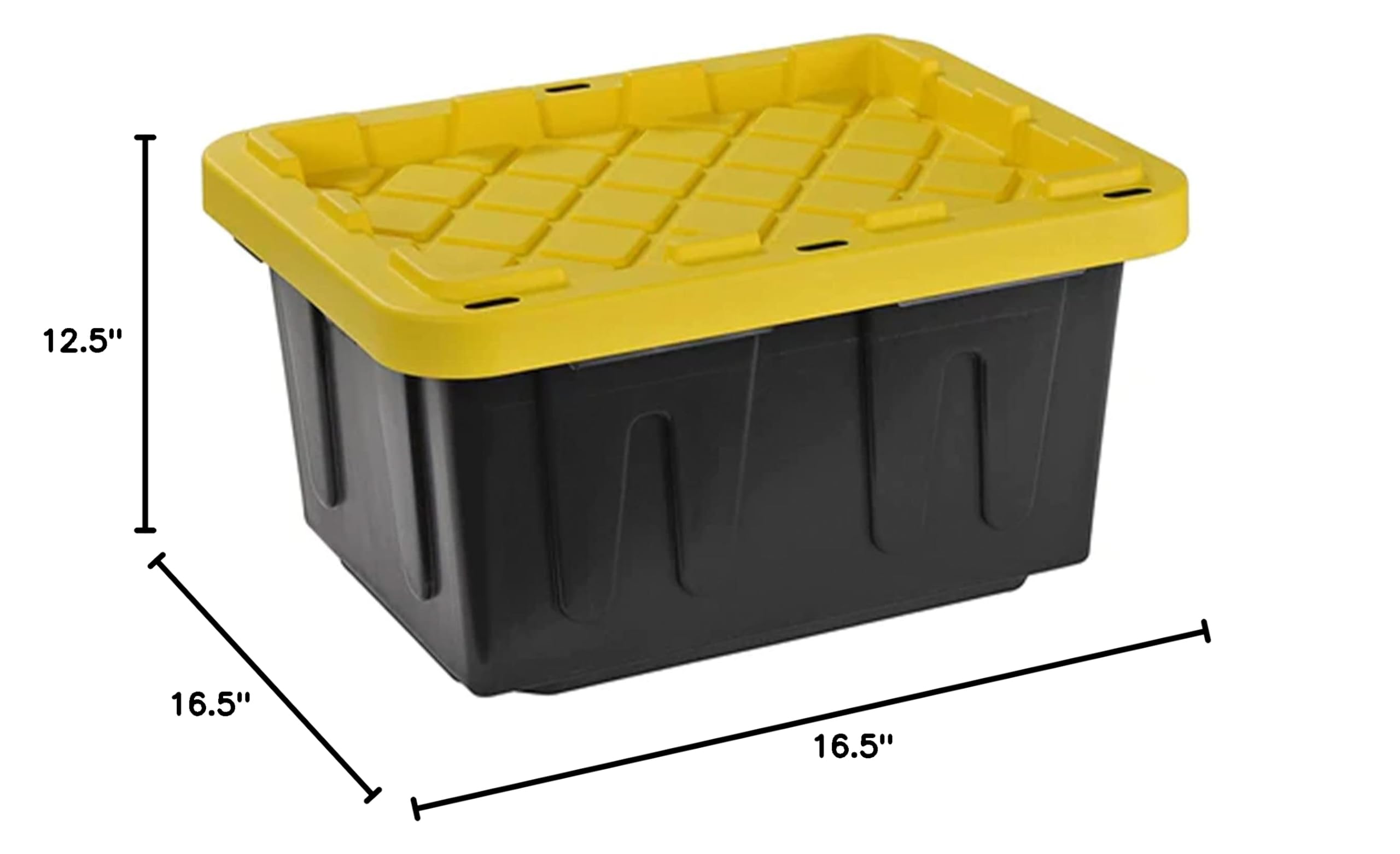 Juggernaut Storage 4-Pack 5 Gallon Plastic Tote Bins with Lids - Heavy Duty Stackable Organizer Containers for Home, Garage, Office & Warehouse Organization (Black/Yellow)