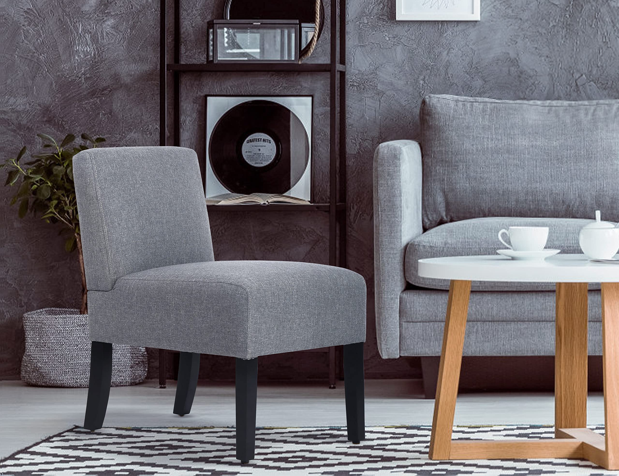 Modern Accent Chair Set of 2 - Grey Armless Living Room Chairs with Thick Cushion for Bedroom, Office & Small Spaces - Perfect for Reading Nook, Guest Seating or Lounge Area