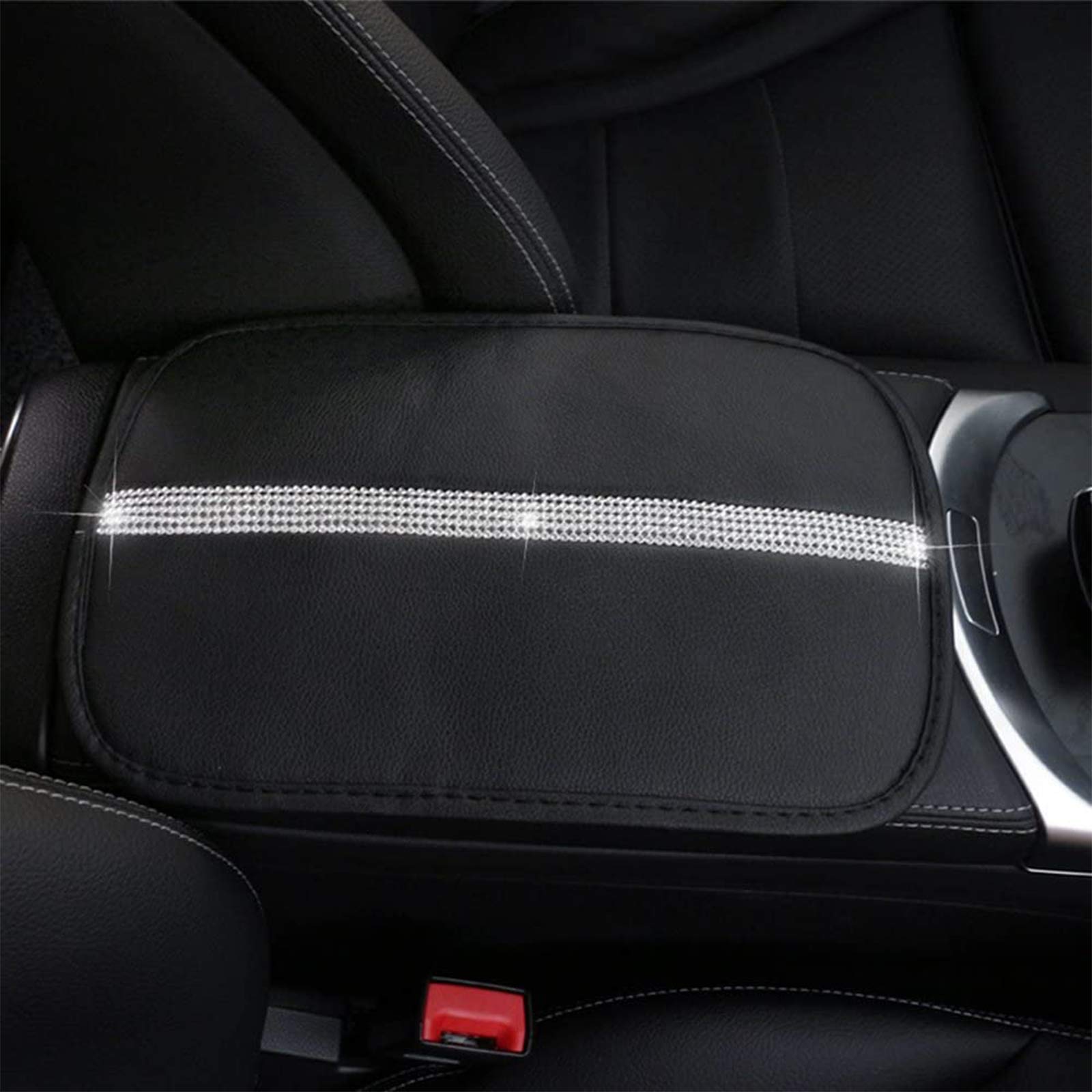 Bling Bling Crystal Rhinestone Car Armrest Cover - Black Luster Auto Center Console Protector, Luxury Car Interior Accessory for Enhanced Comfort and Style in Sedans, SUVs, and Trucks