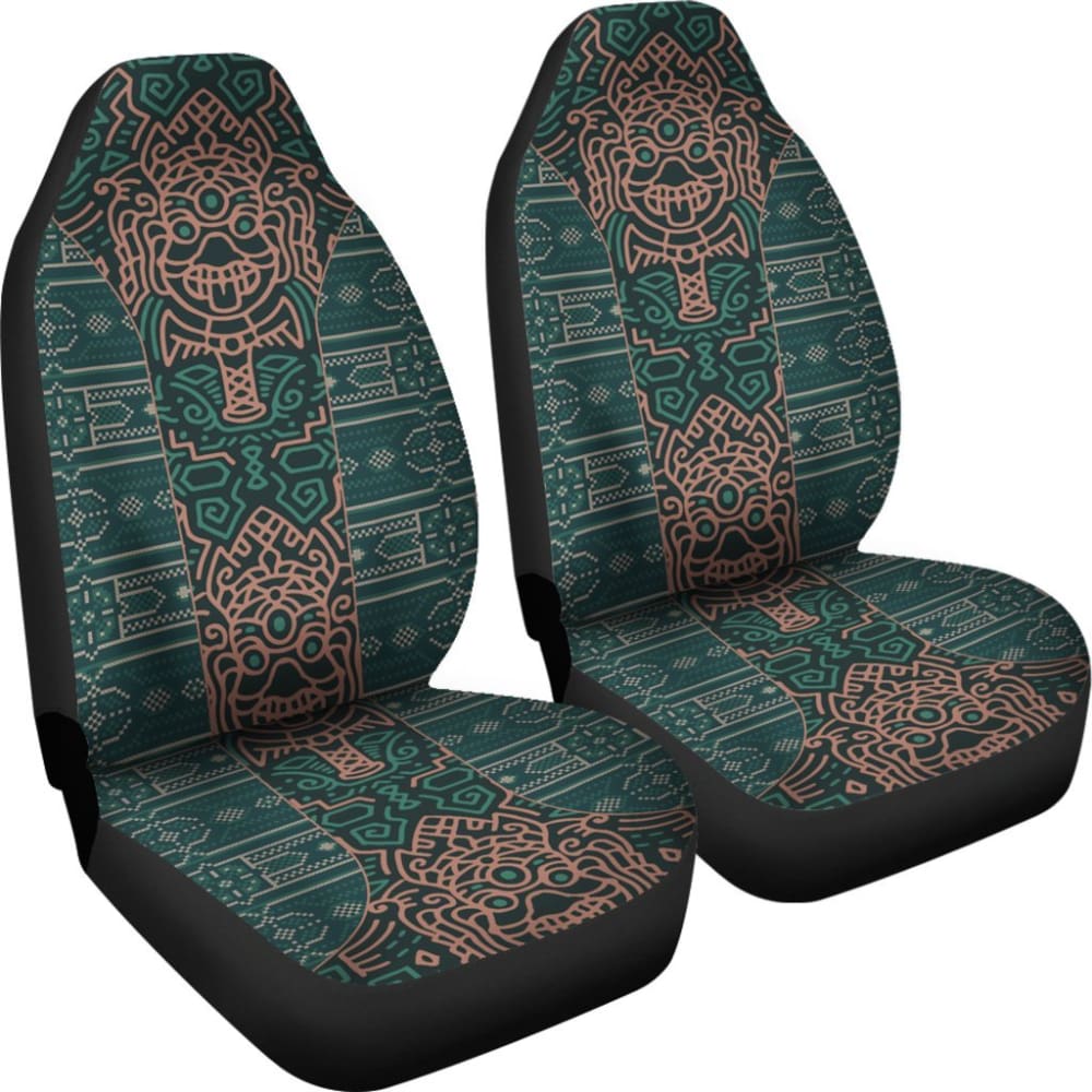 Premium Aztec Elephant Print Burnt Orange & Green Car Seat Covers - Waterproof, Universal Fit for Cars, Trucks & SUVs - Perfect for Road Trips, Camping & Outdoor Adventures