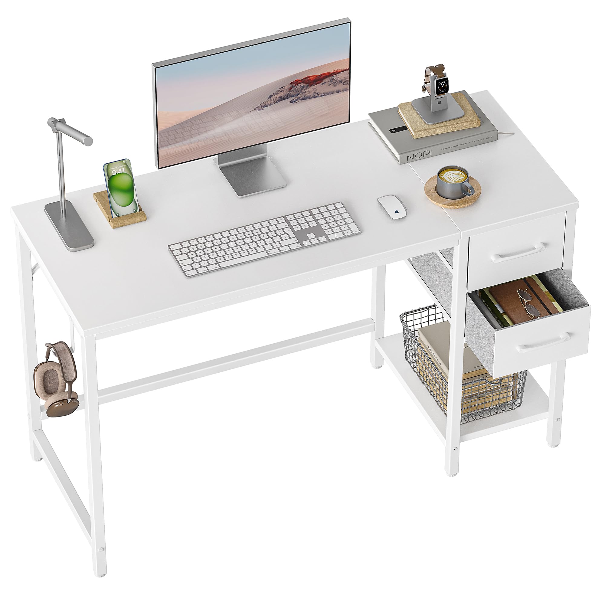 CubiCubi 40 Inch Small Computer Desk with 2 Drawers - Compact Home Office Desk, Study Writing Table for Small Spaces, White - Perfect for Home Office, Dorm Room & Apartment Workspace
