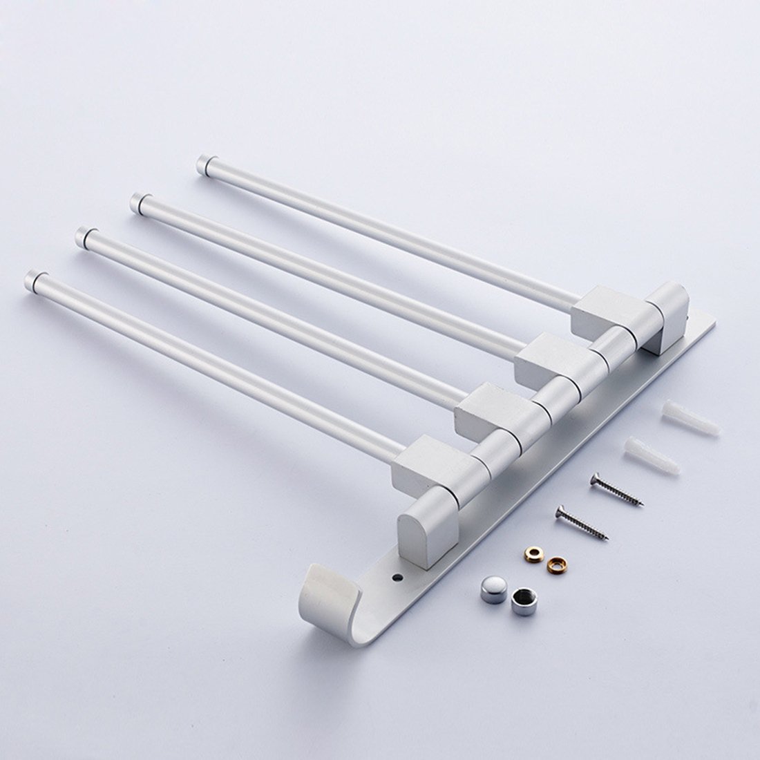 MOCOFO RV Bathroom Towel Rack - 4-Bar Swing Out Wall Mounted Towel Holder, Space Saving Aluminum Steel Folding Organizer for RV, Small Bathroom & Laundry Room - Perfect for Tight Spaces & Closet Organization