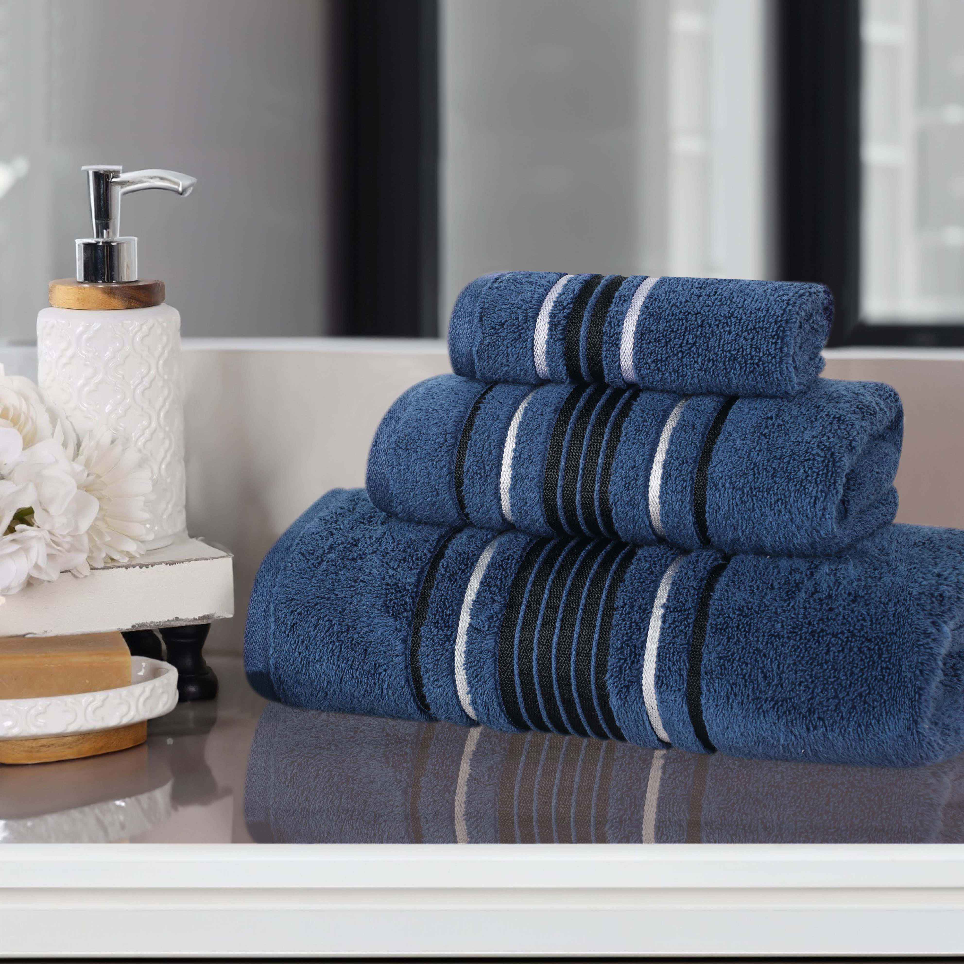 Premium Sadie Zero Twist Cotton 3-Piece Towel Set with Elegant Floral Motif - Ultra Soft & Absorbent Bath Towels for Spa, Guest Bathroom & Luxury Home Decor