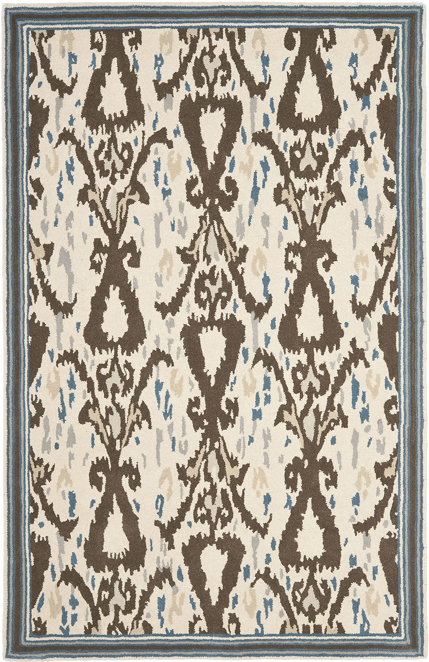 MARTHA STEWART x SAFAVIEH 5' x 8' Mariner MSR4553A Handmade Ikat Pendant Wool Area Rug - Coastal Blue & White Striped Design for Living Room, Bedroom & Office Decor