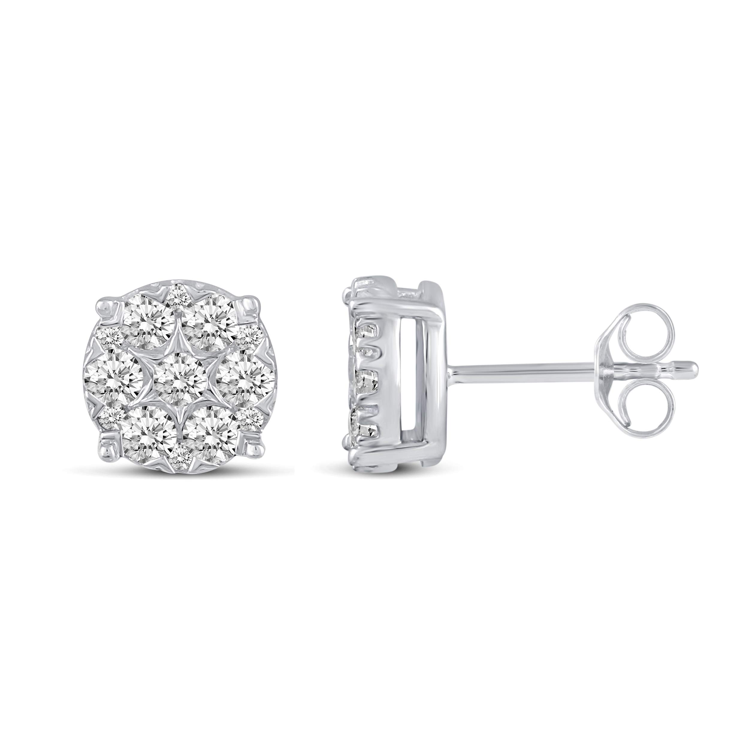 1/2 Cttw - 1 Cttw Natural Diamond Stud Earrings for Women in 925 Sterling Silver (Choose Size & Shape) | Elegant Everyday Jewelry & Special Occasion Gift