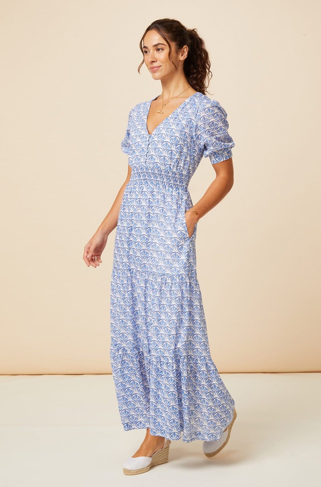 Billie Short Sleeve Dress - White & Blue | Casual Summer Dress for Women | Perfect for Beach, Vacation & Everyday Wear