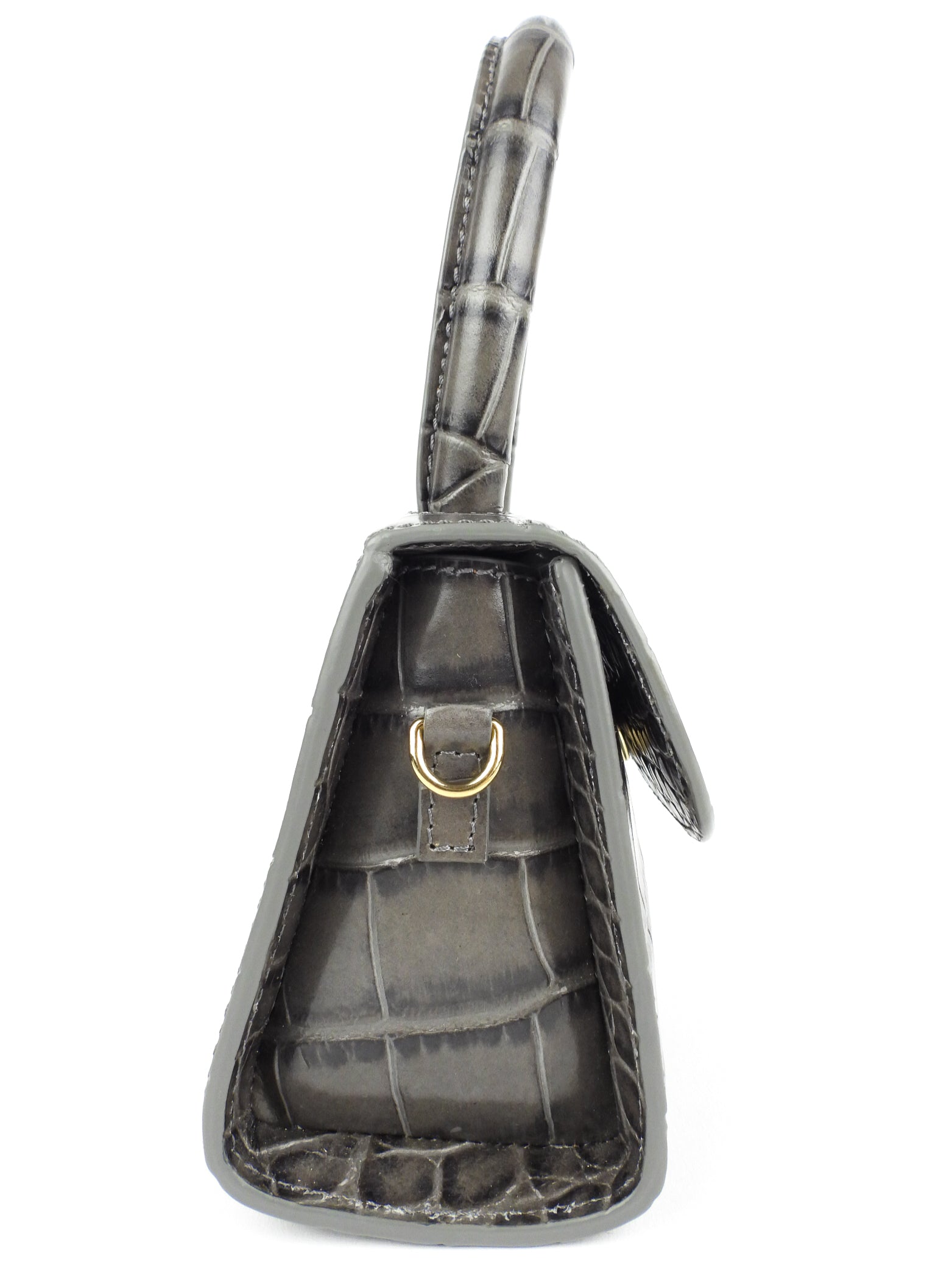 By Far Grey Croc Embossed Leather Mini Top Handle Shoulder Bag - Stylish Two-Way Crossbody Purse for Women, Perfect for Work, Travel and Everyday Use