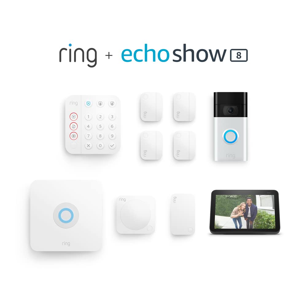 Ring Alarm 8-Piece Kit (2nd Gen) with Ring Video Doorbell & Echo Show 8 (2nd Gen, Charcoal) – Smart Home Security System for House & Apartment Protection