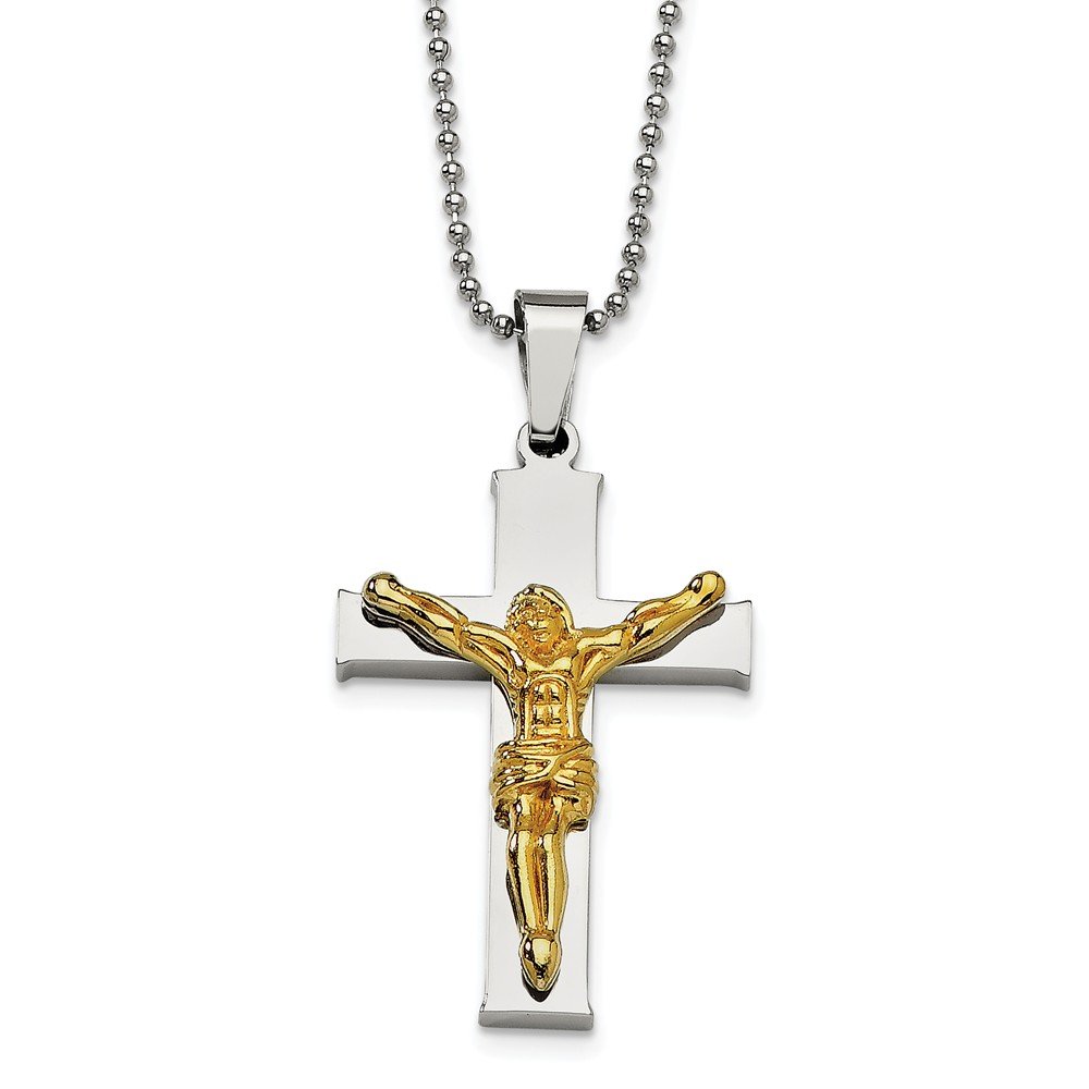 Stainless Steel Yellow IP-Plated Cross Pendant Necklace - 22 Inch Religious Jewelry for Men & Women - Perfect for Church, Gifts, and Everyday Wear