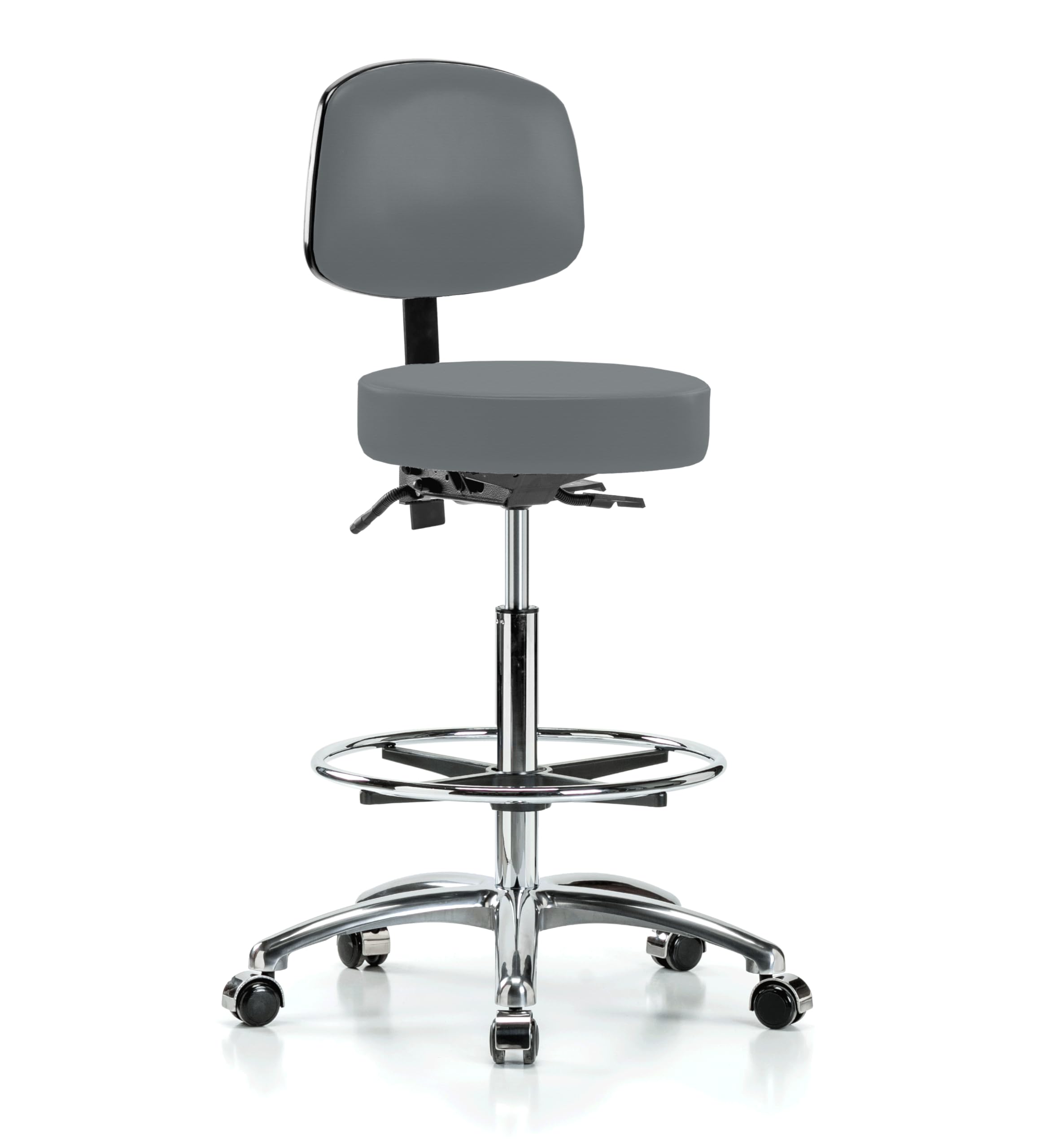 Adjustable Rolling Doctor Stool with Backrest & Foot Ring - 300 lb Capacity - Cinder Fabric - Perfect for Clinics, Labs & Home Offices - Counter Height for Hardwood & Tile Floors