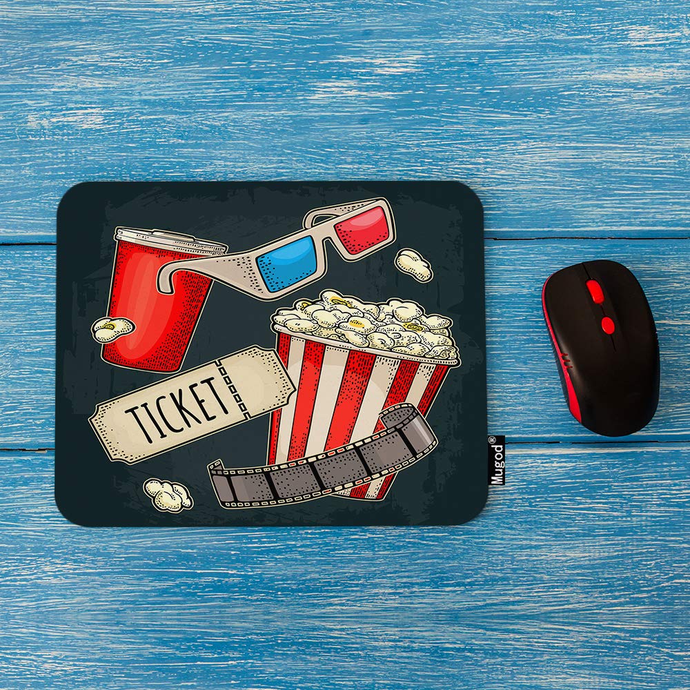 3D Movie Theater Mouse Pad with Popcorn, Drink & Ticket Design - Non-Slip Rubber Base Gaming Mouse Mat for PC, Laptop, Office & Home (9.5x7.9 Inch) - Perfect for Movie Nights, Gaming Sessions & Workstations