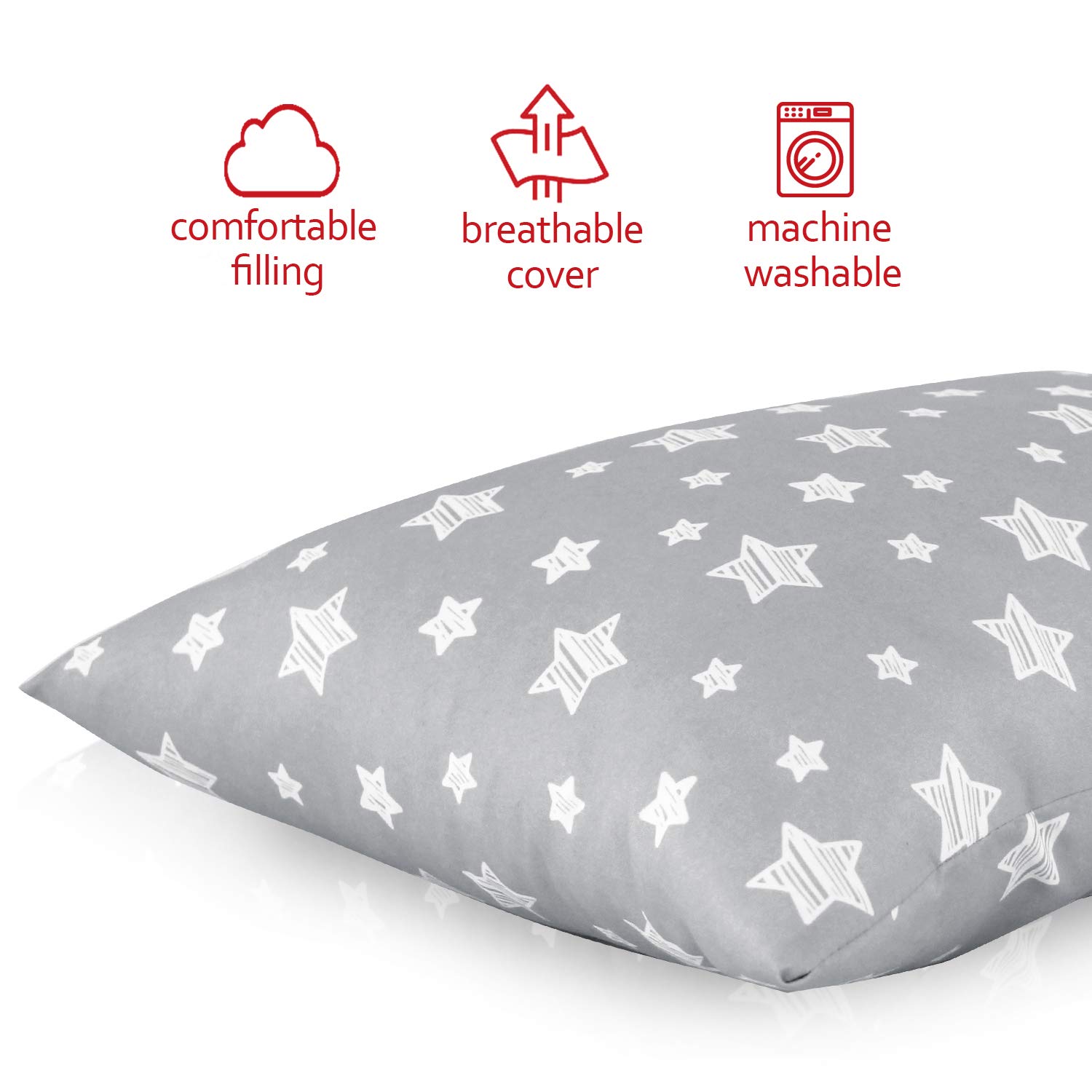 Hypoallergenic Ultra Soft Kids Pillow for Boys and Girls - 14x19 Inch Toddler Travel Pillow for Sleeping, Cots & Airplanes - Perfect for Nursery, Daycare and Road Trips