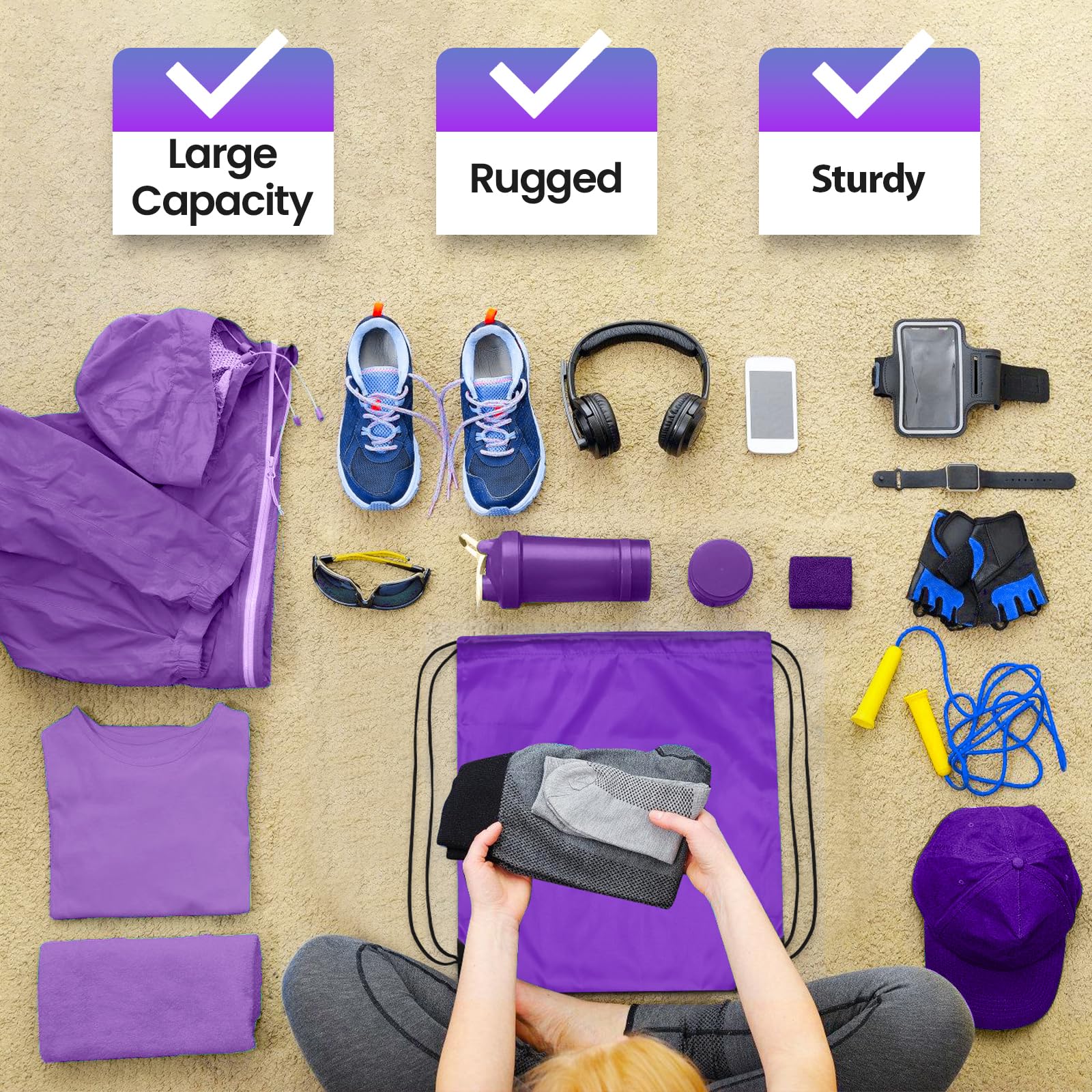 24-Pack Purple Drawstring Backpacks - Bulk Gym Bags for Men & Women, Lightweight Cinch Sackpack for Sports, Travel & Storage | Durable String Bags for School, Beach & Outdoor Activities