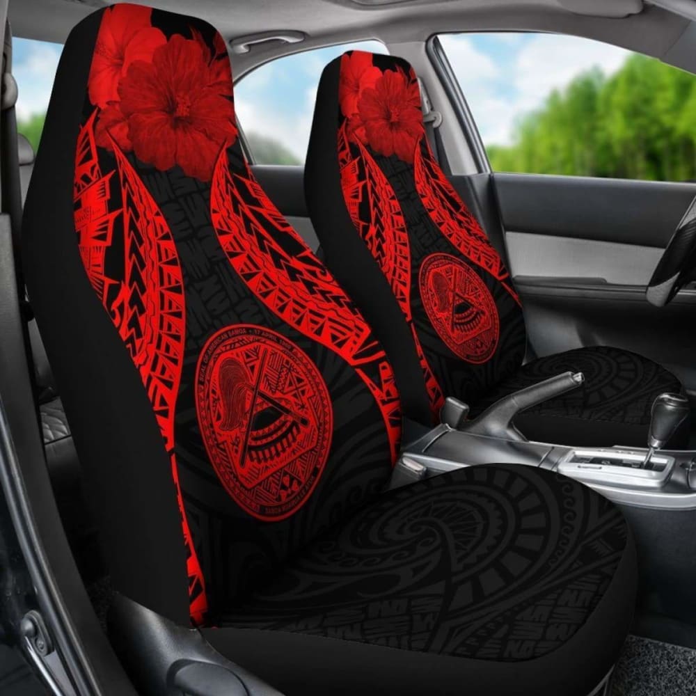 Premium American Samoa Polynesian Car Seat Covers - Pride Seal & Hibiscus Red Design | Durable & Stylish for Cars, Trucks & SUVs | Perfect for Tropical-Themed Vehicles & Island Lovers