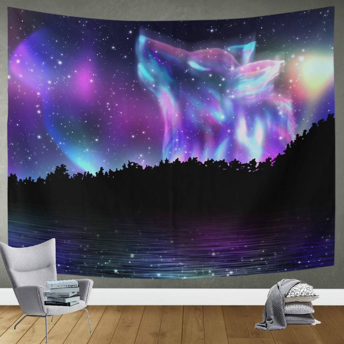 DOMIKING Colorful Northern Landscape Wolf Tapestry Wall Hanging - 60x51in Large Wall Art for Bedroom & Living Room Decor | Perfect for Boho Home Decor, Dorm Room Aesthetic, and Cozy Space Transformation