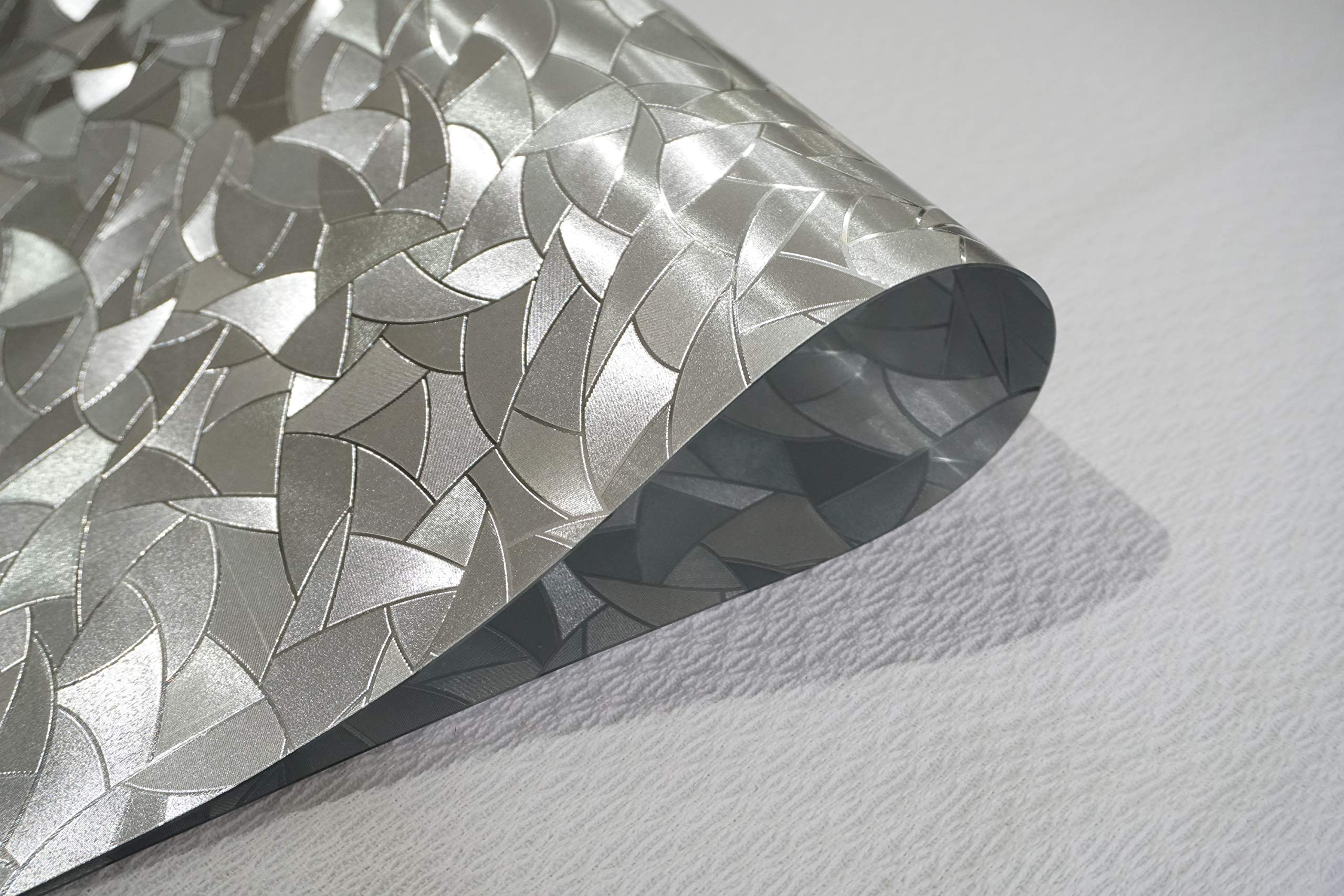 Elegant Silver Metallic Leaf Rectangle Vinyl Placemats - Heat Resistant, Non-Slip & Easy Clean Dining Table Mats - 12