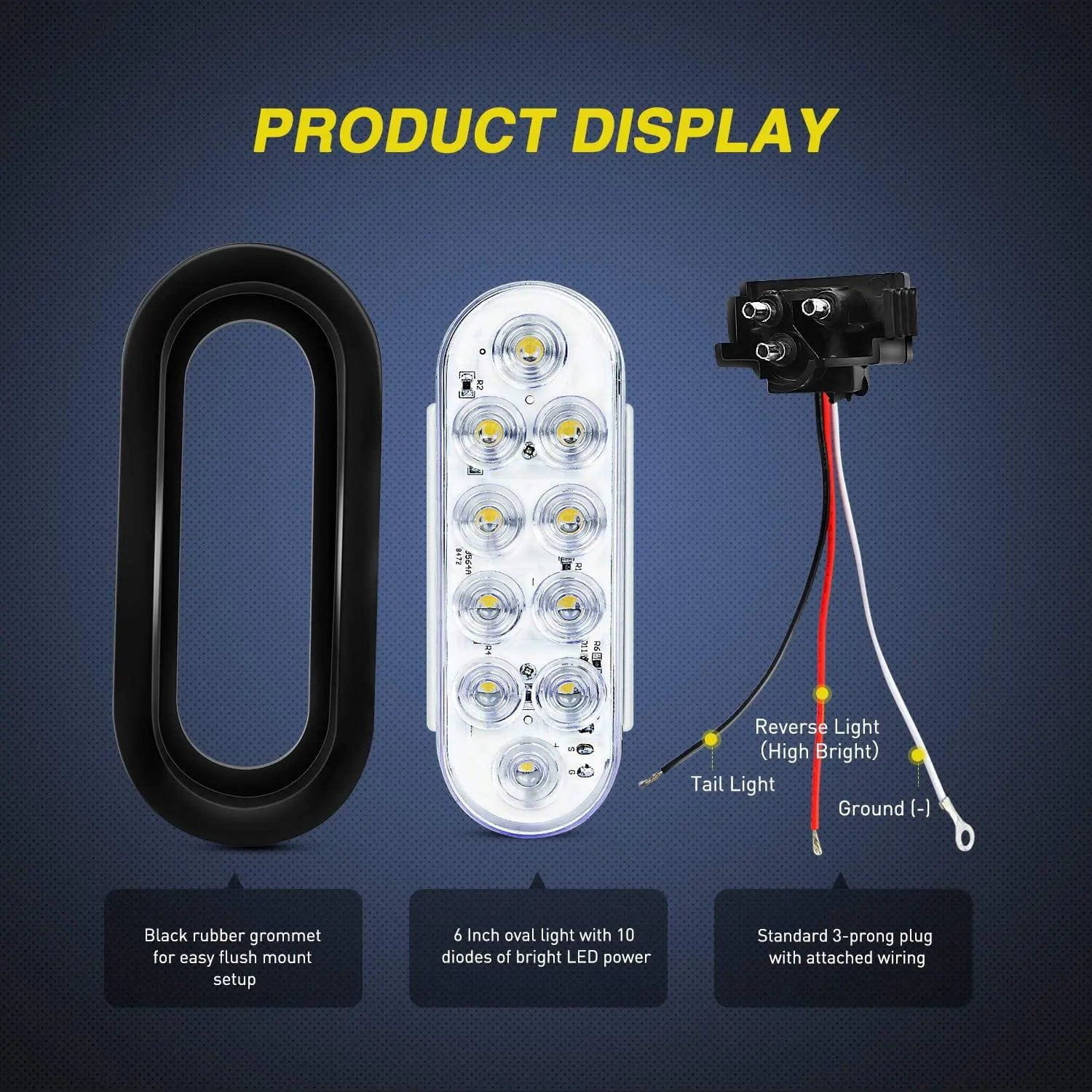 6 Inch Oval White LED Trailer Tail Lights - 2 Pairs Waterproof Brake Lights for Trucks, Trailers, RVs - Perfect for Night Driving & Safety Signaling