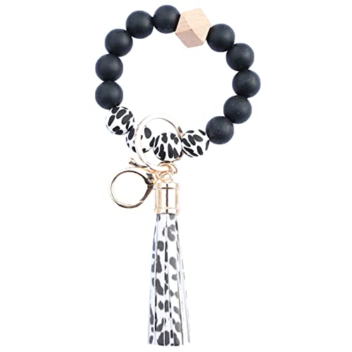 Women's Fashion Keychain Set - Creative Leopard Print Keychains with Tassels, Beaded Bracelet & Wristlet for Women | Trendy Key Accessories for Wedding, Party & Everyday Use (Medium Size)