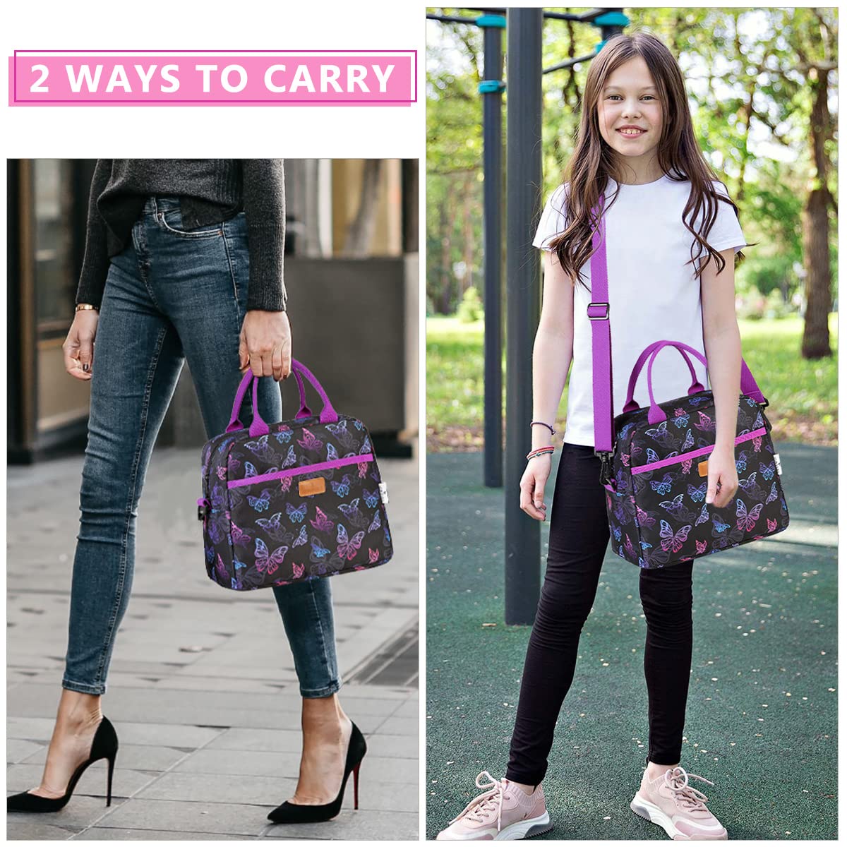 VONXURY Insulated Lunch Bag for Women - Thermal Lunch Tote with Removable Shoulder Strap, Butterfly Design | Perfect for Work, School & Picnics