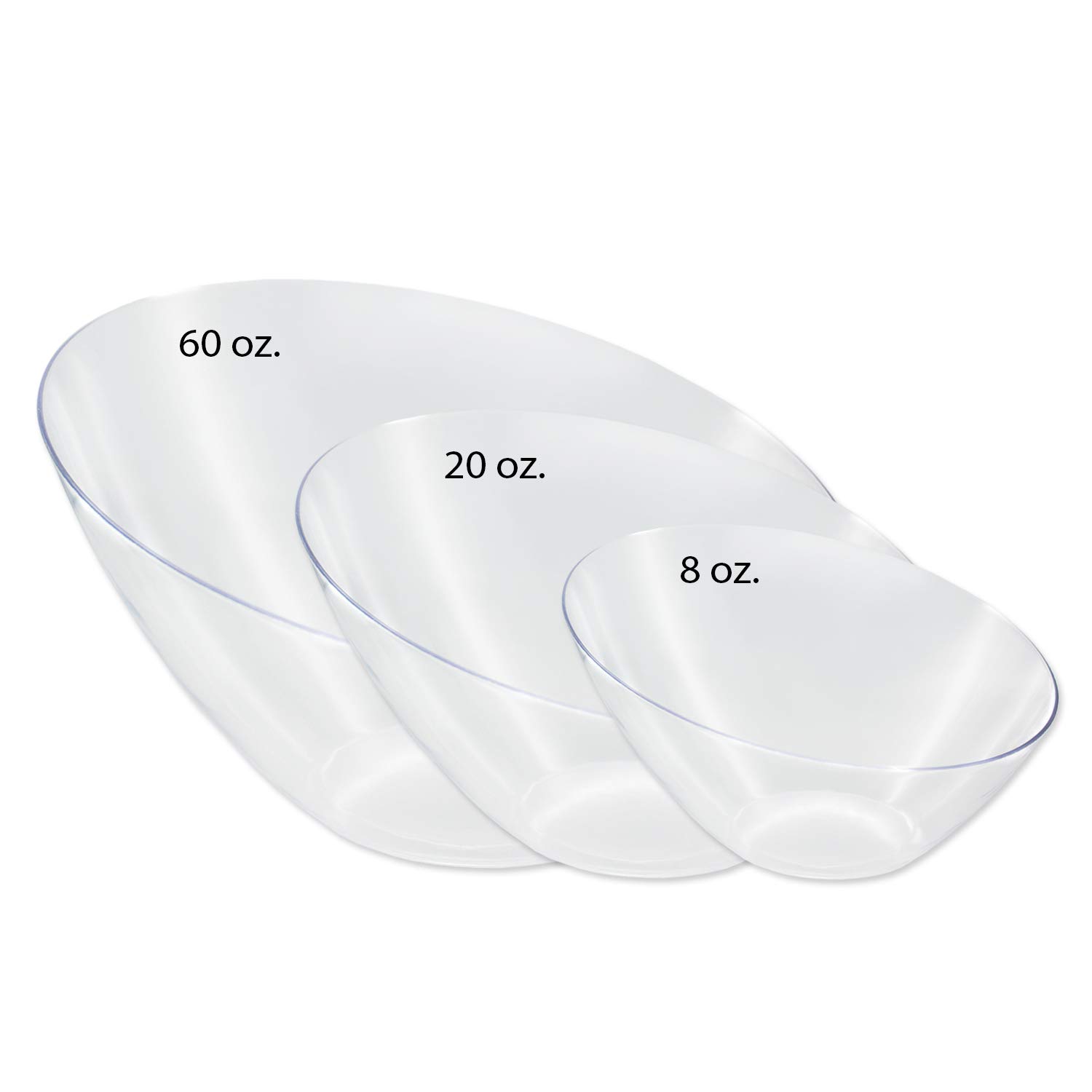 Clear Plastic Serving Bowls for Party Snacks, Appetizers & Salads - Durable Disposable Angle Bowls for Entertaining, Picnics & Events
