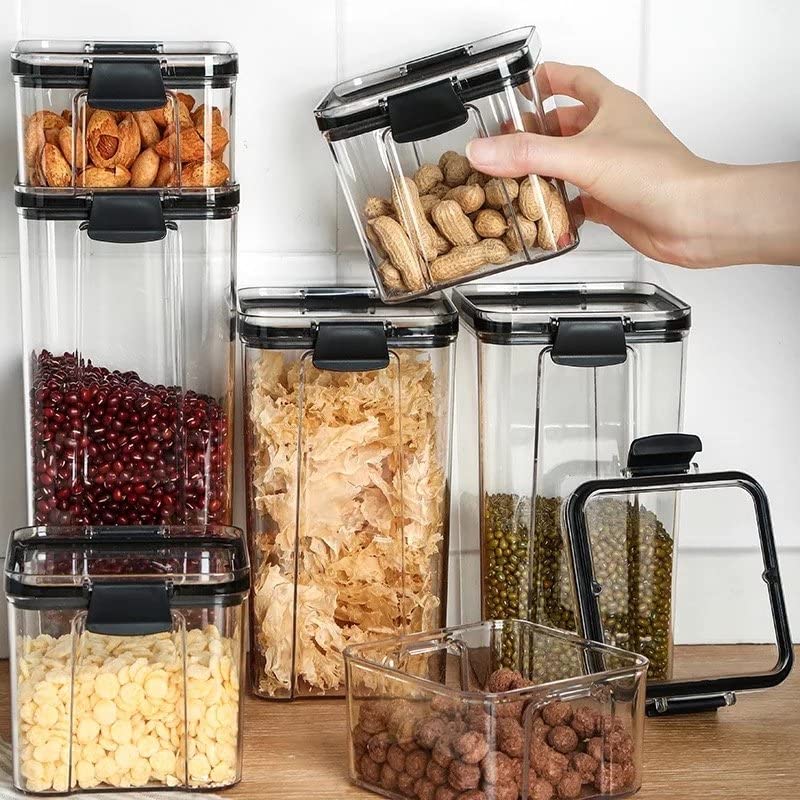 5-Pack Airtight Food Storage Containers Set with Lids - BPA Free Plastic Kitchen Canisters for Cereal, Flour, Sugar & Dry Food - Pantry Organization, Dishwasher Safe (Black) - Perfect for Meal Prep, Baking & Kitchen Storage