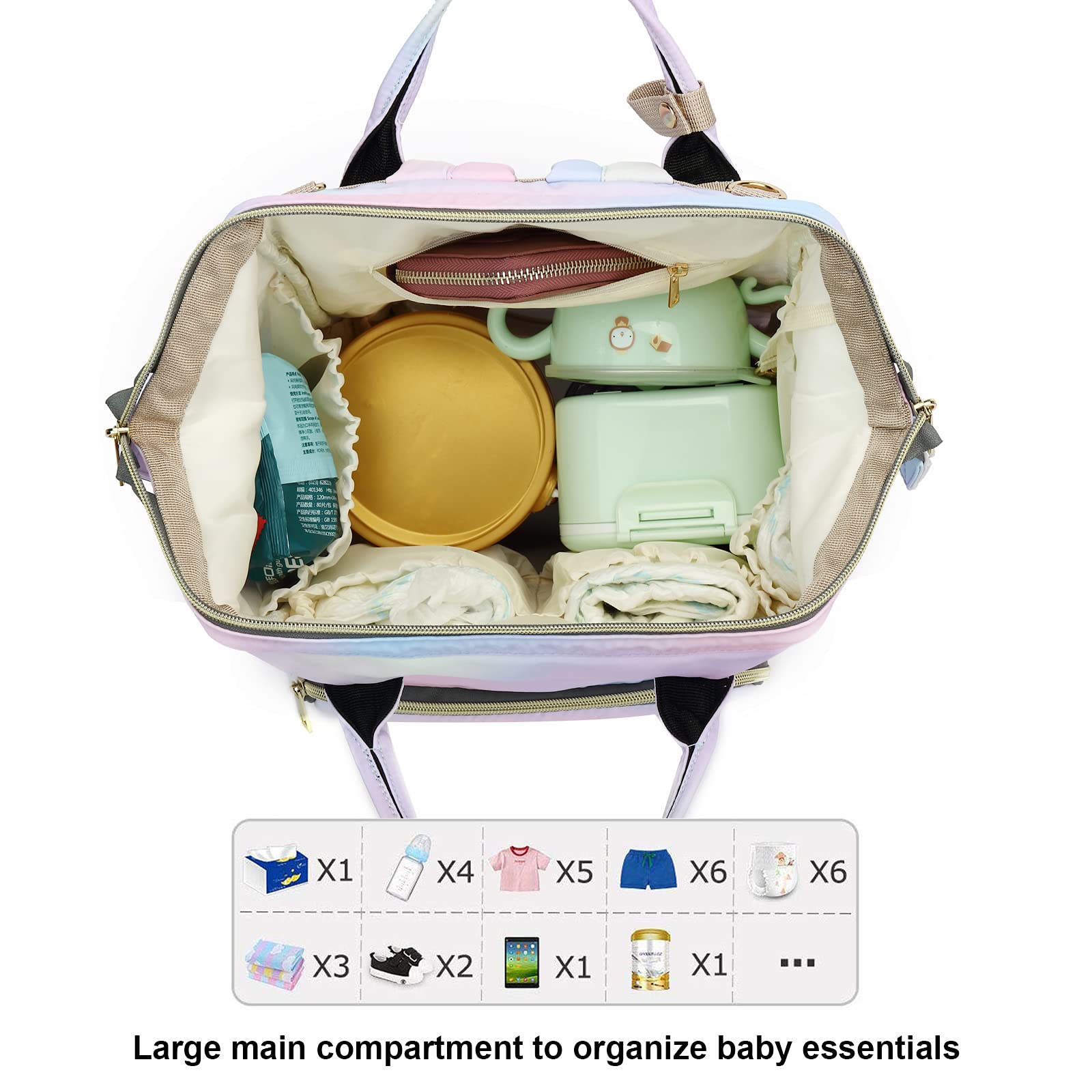 Waterproof Rainbow Diaper Backpack for Baby Girls & Moms - Large Pink Nappy Bag with Multiple Pockets | Perfect for Daycare, Travel & On-the-Go Parenting