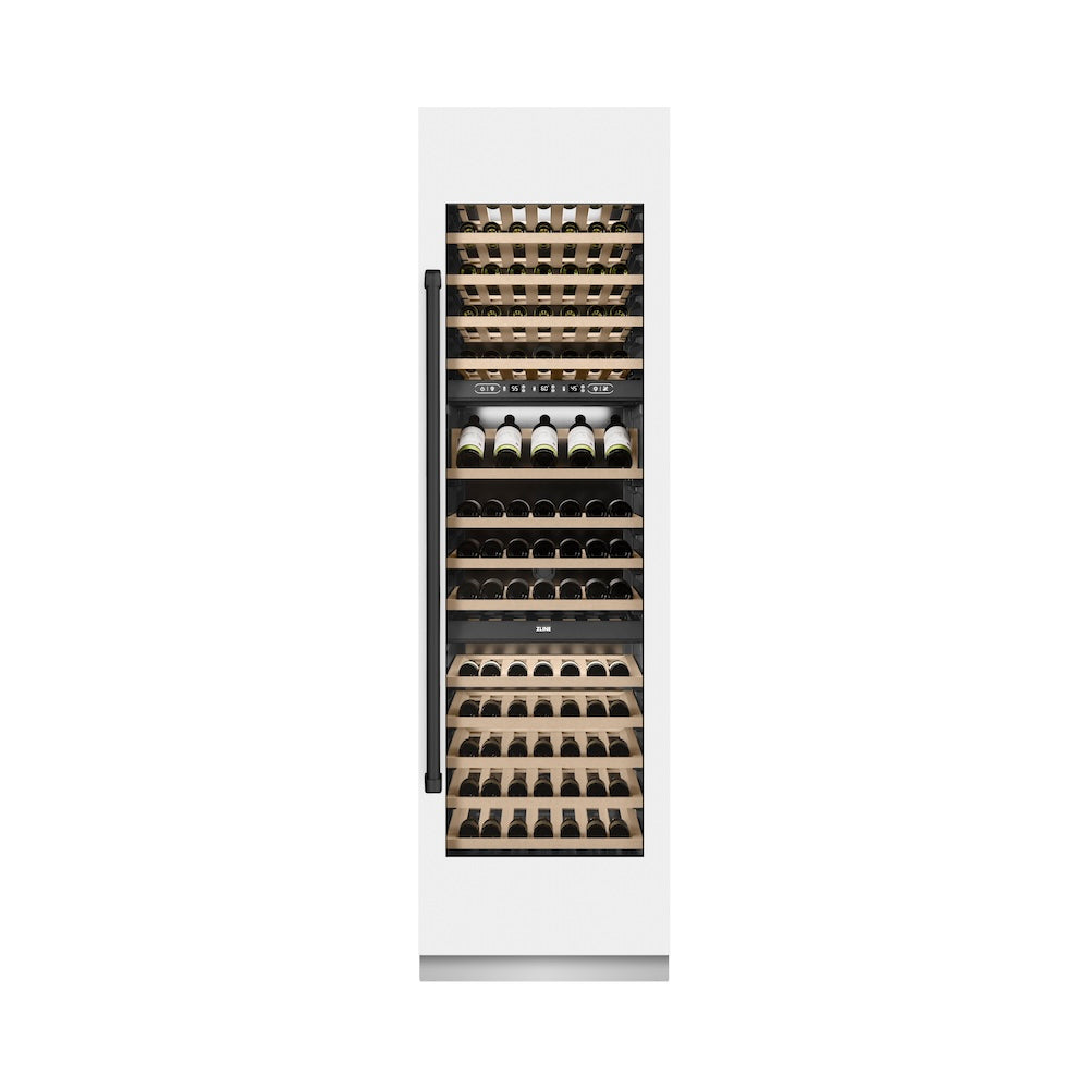 ZLINE Autograph Edition 24 Inch 12.4 Cu Ft Triple Zone 100 Bottle Column Wine Cooler - White Matte with Matte Black Accents (RCWVZ WM 24 MB) | Perfect for Home Bars, Wine Cellars & Entertaining Spaces