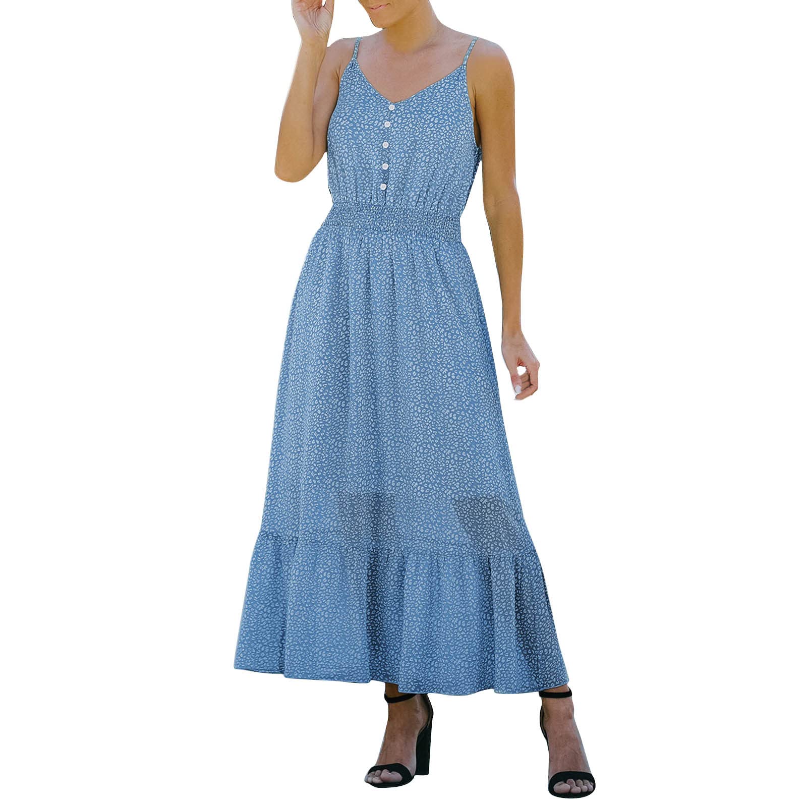 Women's Summer Casual V-Neck Sleeveless Leopard Print Beach Dress with Suspenders & Cut-Out Details | Flowy Vacation Dress for Pool Parties, Tropical Getaways & Summer Outings