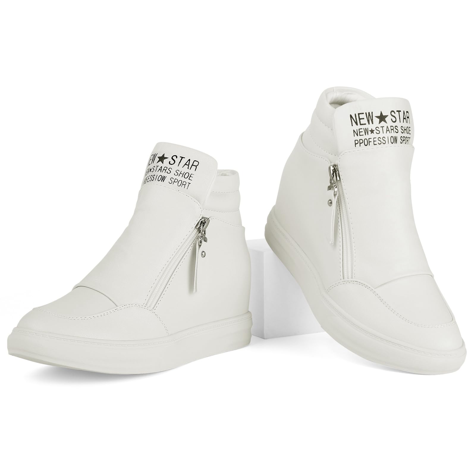 CKROLA Women's Fashion Platform Sneakers - Hidden Wedge Heel High Top Boots for Work, Casual & Street Style | Comfortable Non-Slip Work Shoes for Women