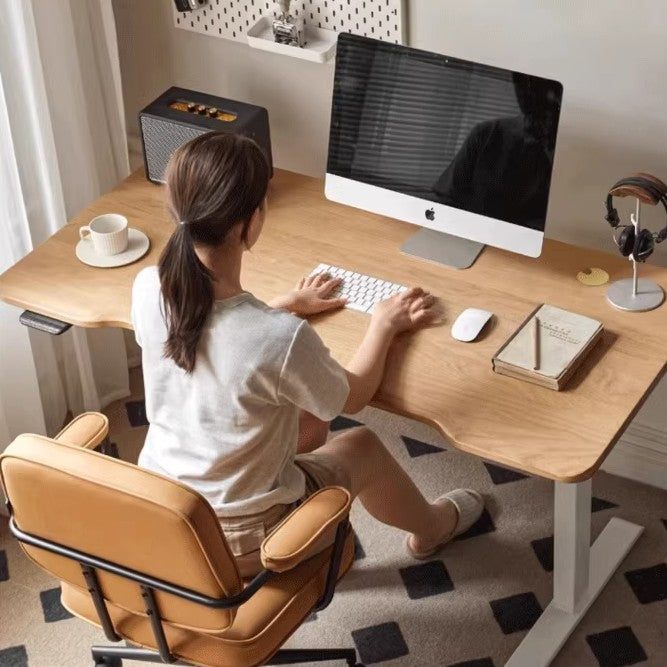 Premium Oak Solid Wood Electric Height Adjustable Standing Desk - Ergonomic Home Office Workstation for Computer & Laptop Use