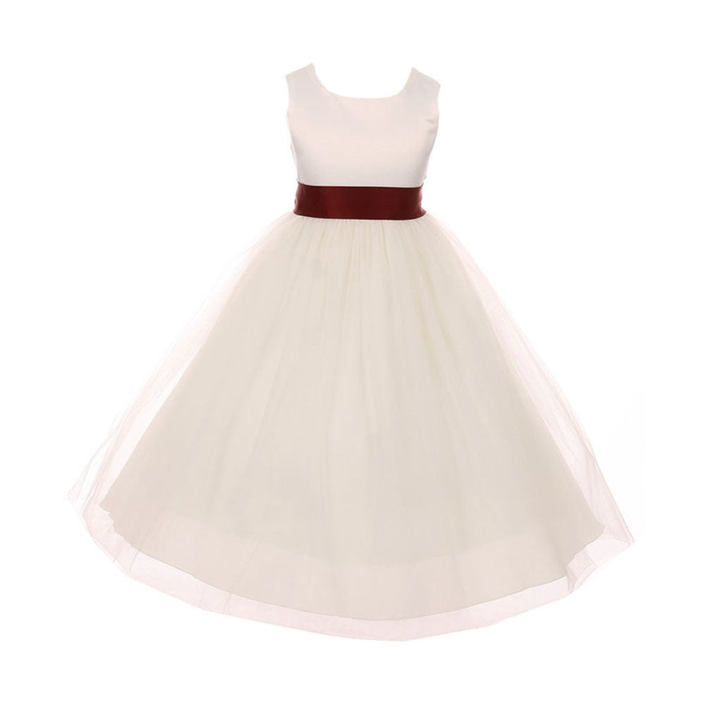 Ivory & Burgundy Satin Sash Bow Bridesmaid Dress for Big Girls - Junior Size 8-14 | Perfect for Weddings, Formal Events & Special Occasions