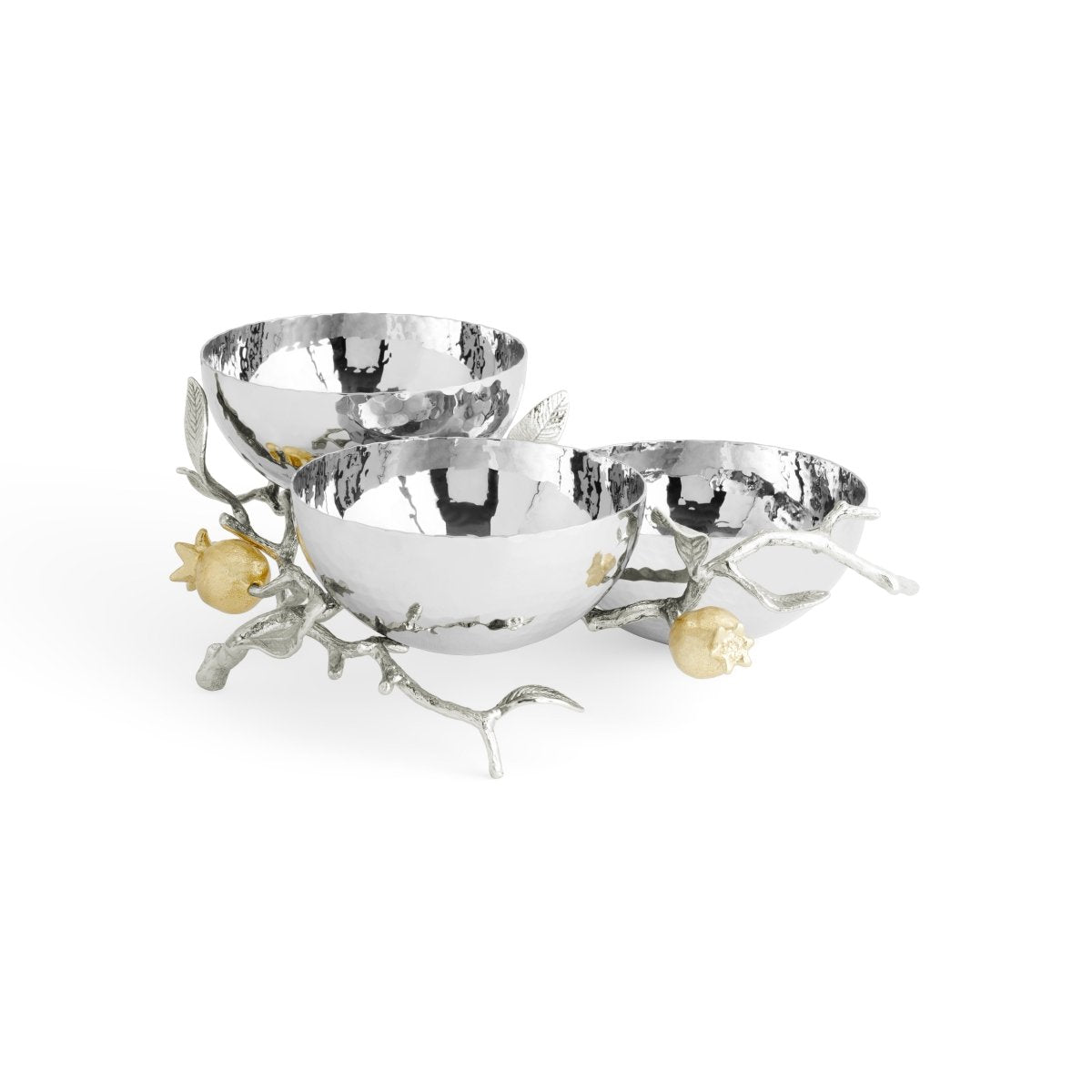 Premium Pomegranate Silver & Gold Triple Bowl Set - Elegant Fruit Serving Bowl for Parties, Weddings & Home Decor