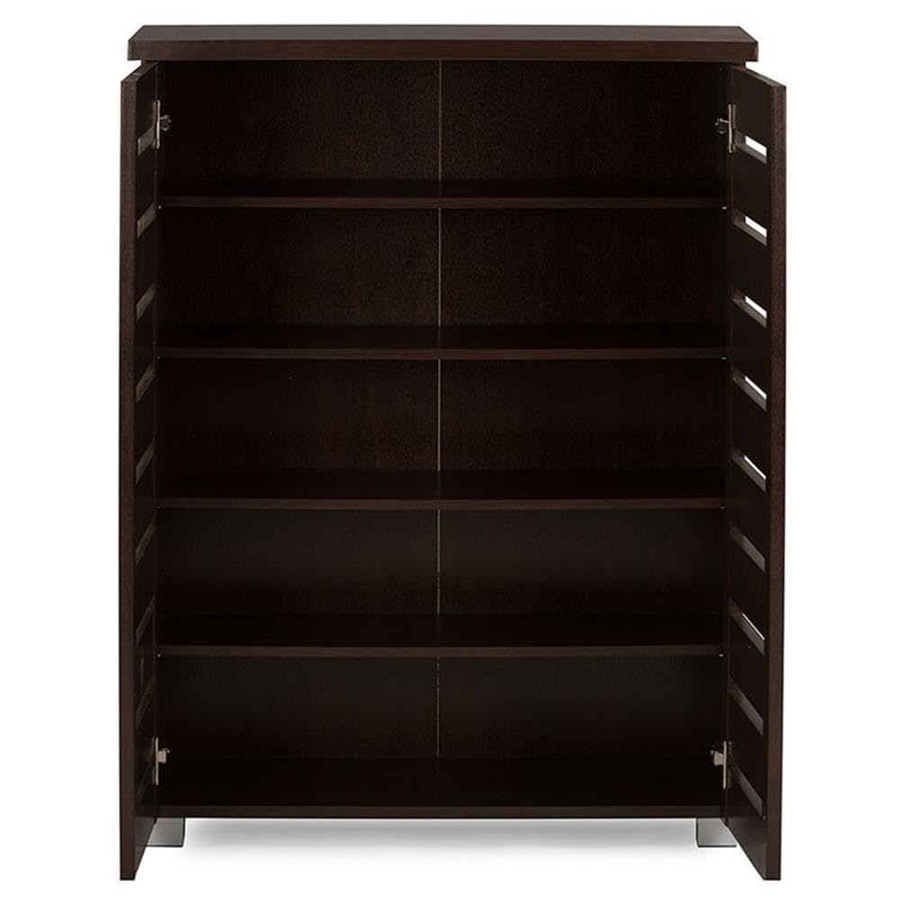 BOWERY HILL Modern 2-Door Wooden Shoe Storage Cabinet - Dark Brown Shoe Rack Organizer Holds 15 Pairs - Perfect for Entryway, Bedroom, or Closet Organization