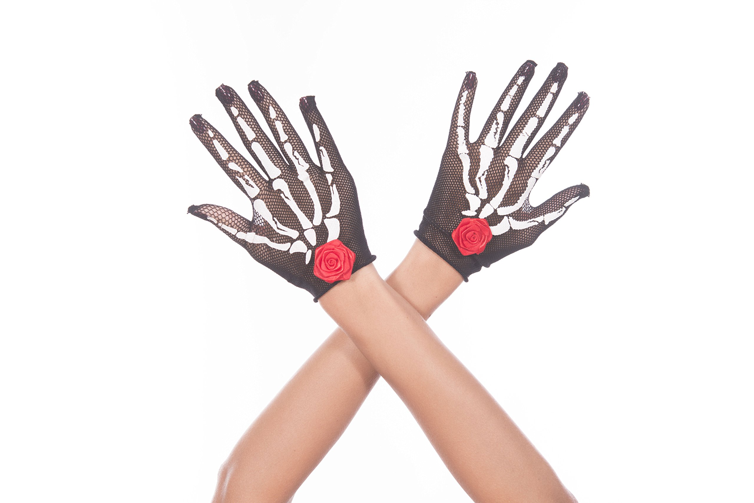 Skeleton & Rose Print Fishnet Gloves for Women - Gothic Lace Hand Accessories for Halloween, Cosplay, and Music Festivals