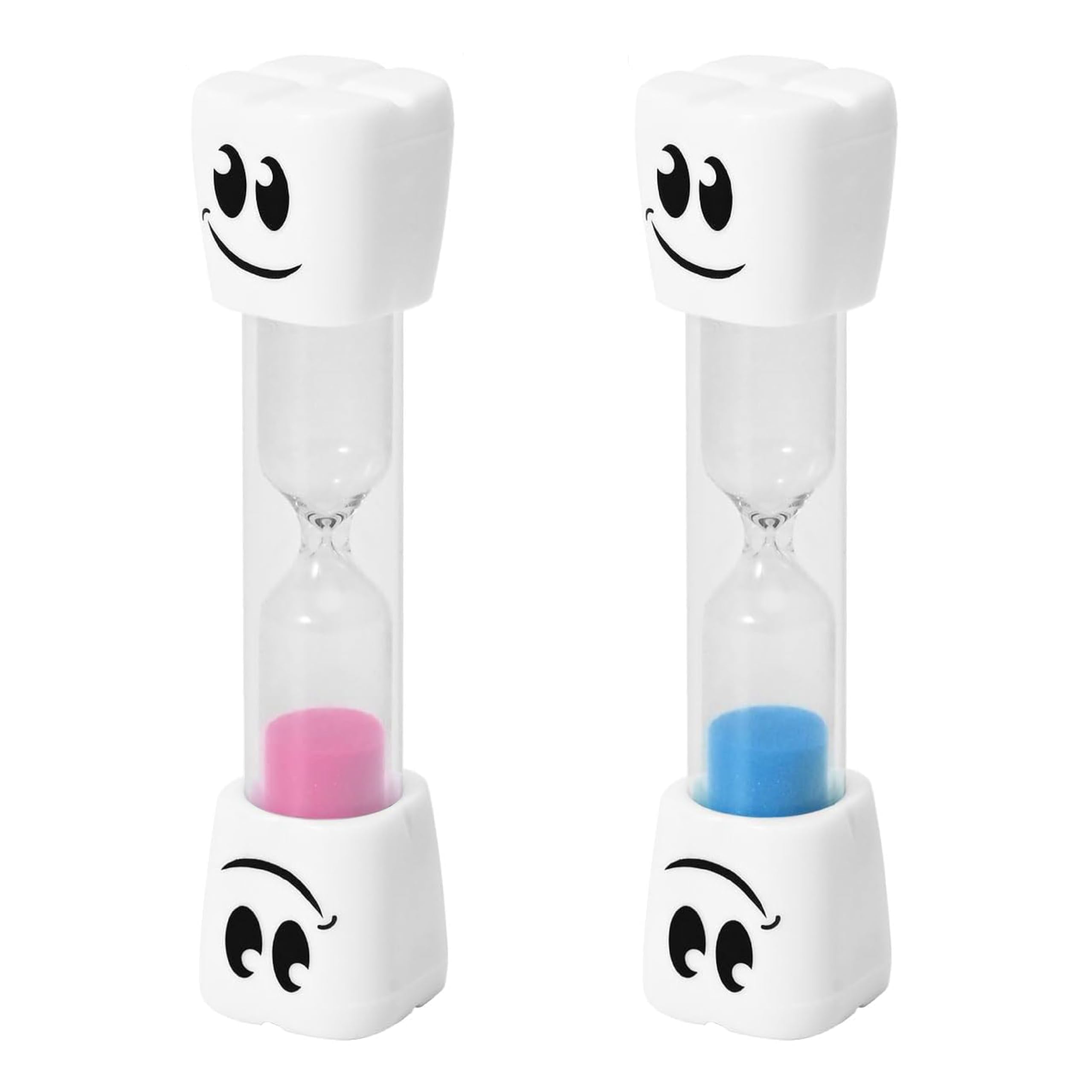 2 Minute Toothbrush Sand Timer for Kids - Set of 2 Small Blue and Pink Smiley Hourglass | Fun Dental Hygiene Timer for Brushing Teeth | Perfect Bathroom Decor & Kids' Oral Care Tool