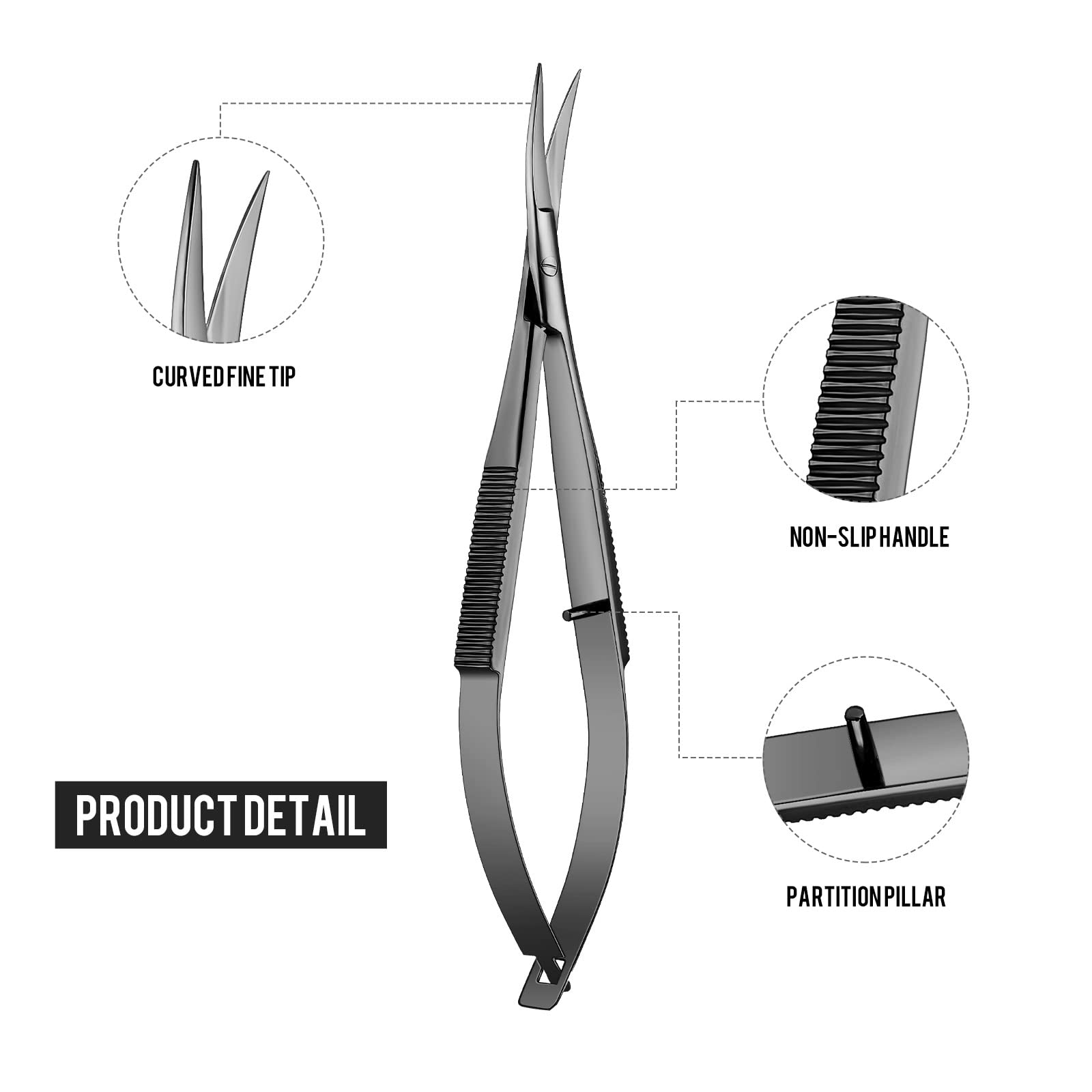 2-Piece 4.7 Inch Spring Action Embroidery Scissors - Stainless Steel Curved Tip Eyebrow & Craft Scissors (Black) for Sewing, Quilting, and DIY Projects