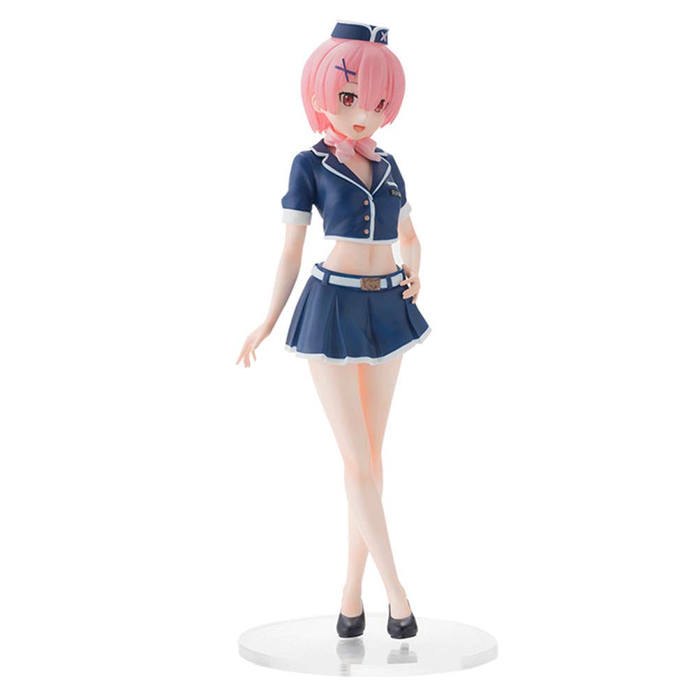 JJRPPFF 8.4 Inch Ram Figure - Zero Character Model Anime Girl in Flight Attendant Uniform, Lifelike PVC Collectible Doll for Anime Fans & Gift Giving | Perfect for Display, Cosplay Inspiration & Anime Collections