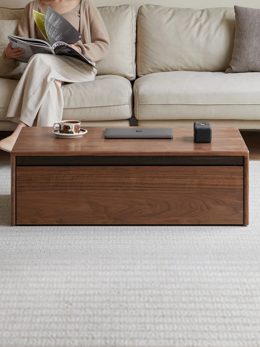 Modern Minimalist Black Walnut Solid Wood Coffee Table - Handcrafted Mid-Century Style Living Room Centerpiece for Home Decor