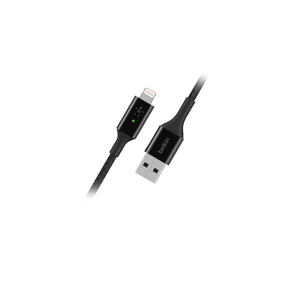 Belkin Smart LED USB A to Lightning Cable 1.2m (4ft) - Fast Charging & Data Sync for iPhone - Durable Nylon Braided Black Cable for Home, Office & Travel
