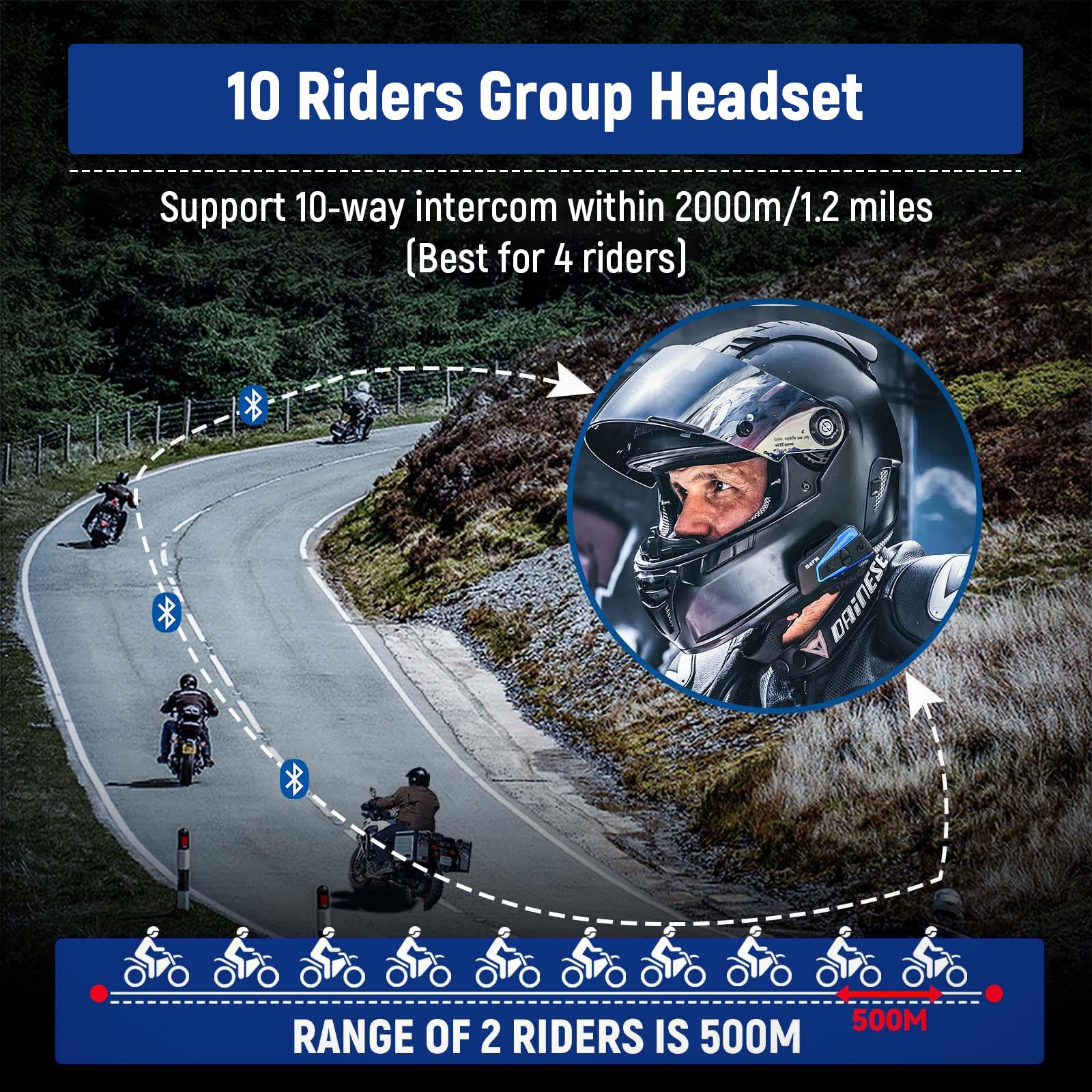 LEXIN B4FM Motorcycle Bluetooth Headset - 10 Rider Helmet Intercom System with Music Sharing, Noise Cancellation & FM Radio | IP67 Waterproof | Universal Fit for Motorcycles, Snowmobiles & ATVs | Perfect for Group Rides, Adventure Tours & Off-Road Communication (1 Pack)