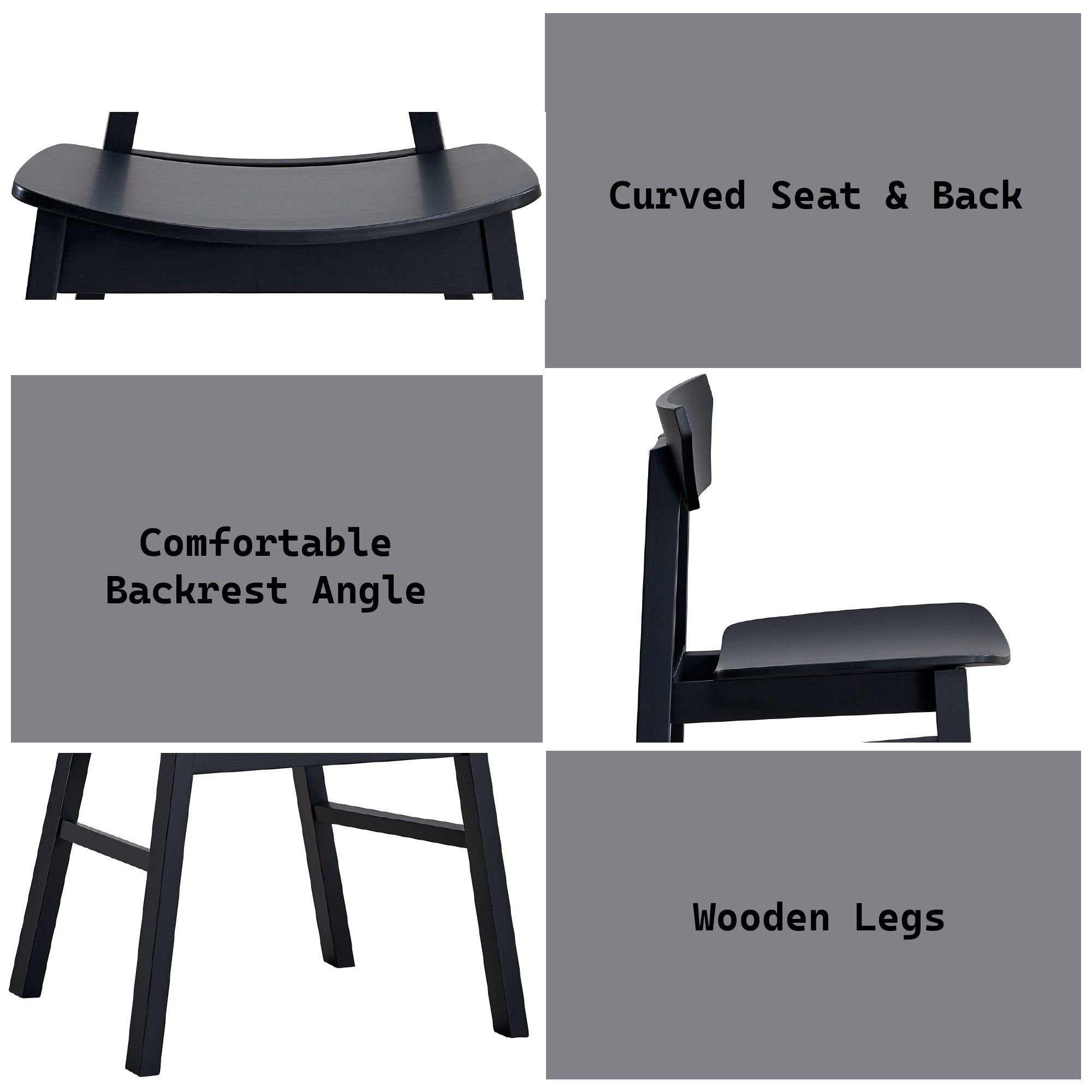 Briar Black Finish Side Chairs - Set of 4 Modern Dining Chairs for Kitchen, Dining Room, and Office Use