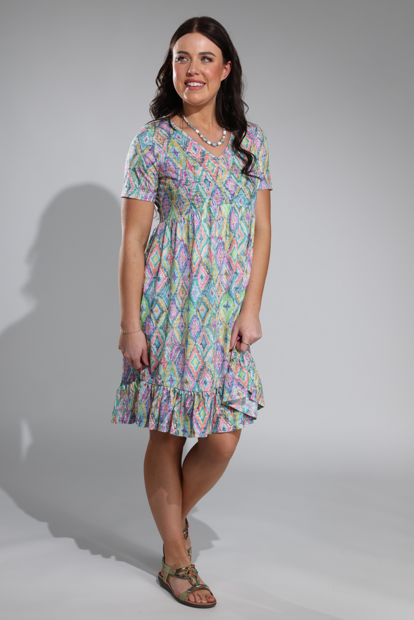 Frill Hem Burnout Dress with Multi Diamonds Design - Women's Elegant Party & Evening Wear (Style 6057A1) | Perfect for Cocktail Parties, Date Nights & Special Occasions