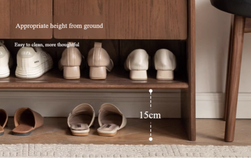 Solid Oak Wood Modern Shoe Rack with Rock Board Design - Stylish Shoe Storage for Entryway, Living Room, or Bedroom Organization