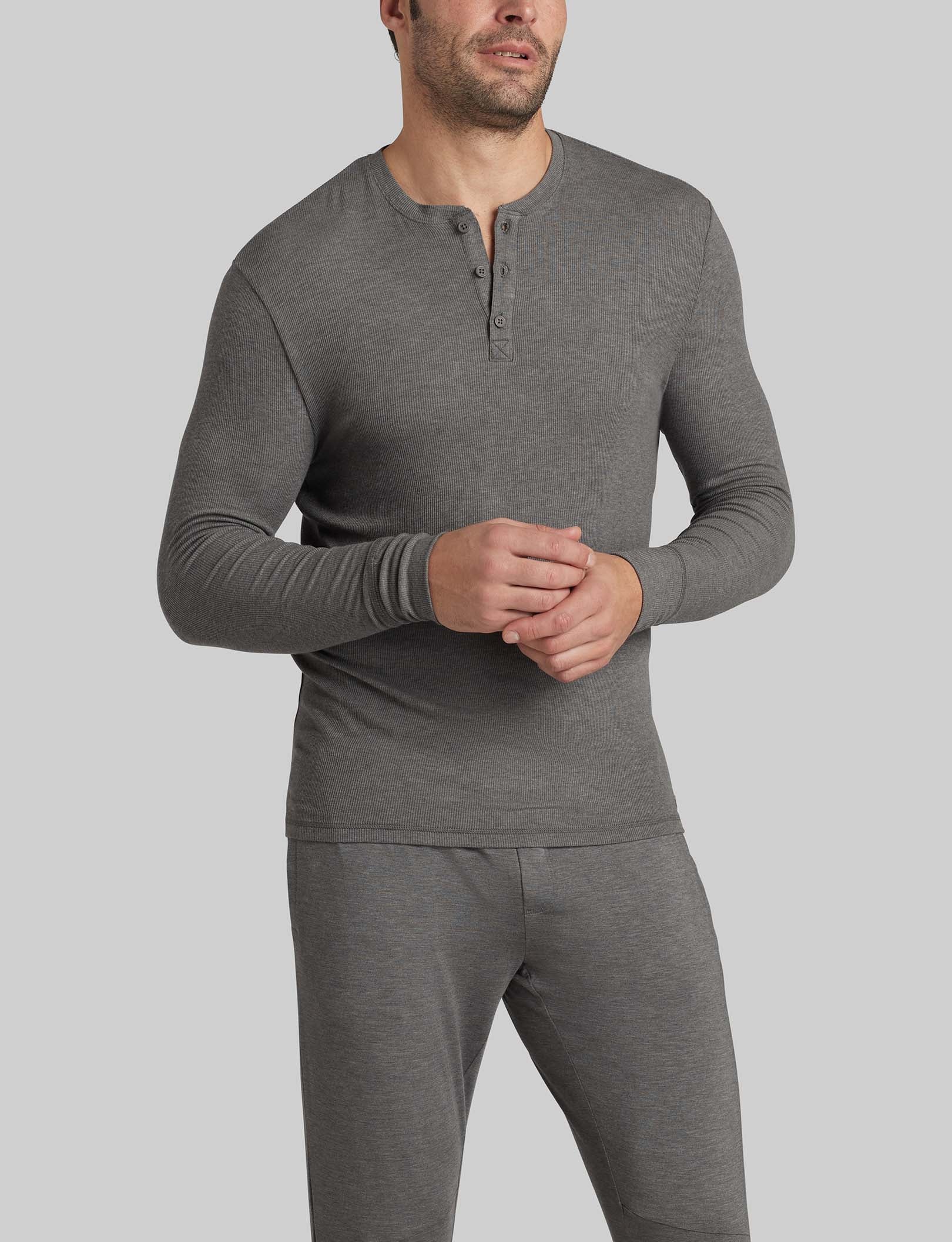 Men's Comfortable Lounge Henley Shirt - Soft Cotton Relaxed Fit for Casual Wear, Home Lounging & Outdoor Activities