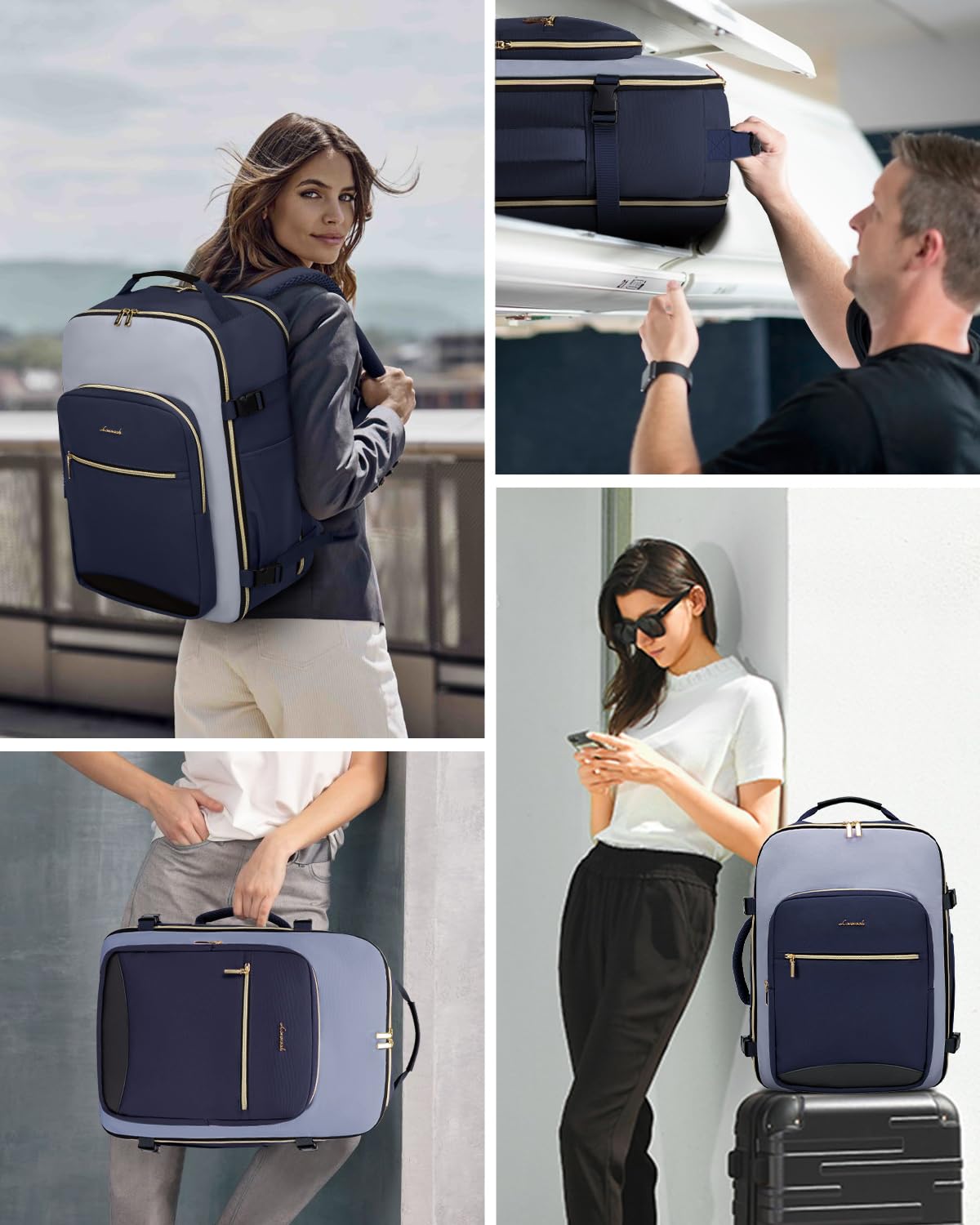 LOVEVOOK 40L Carry On Backpack for Travel - TSA Approved Personal Item Bag with 3 Packing Cubes, Waterproof Airplane Backpack Fits 17
